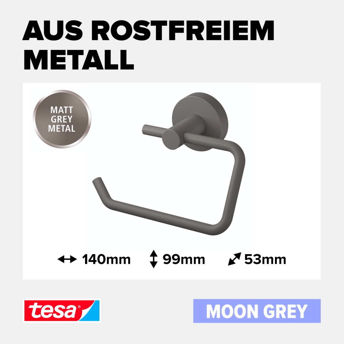 tesa Toilettenpapierhalter "MOON Toilettenrollenhalter" grau - 9,9 cm : 14 günstig online kaufen