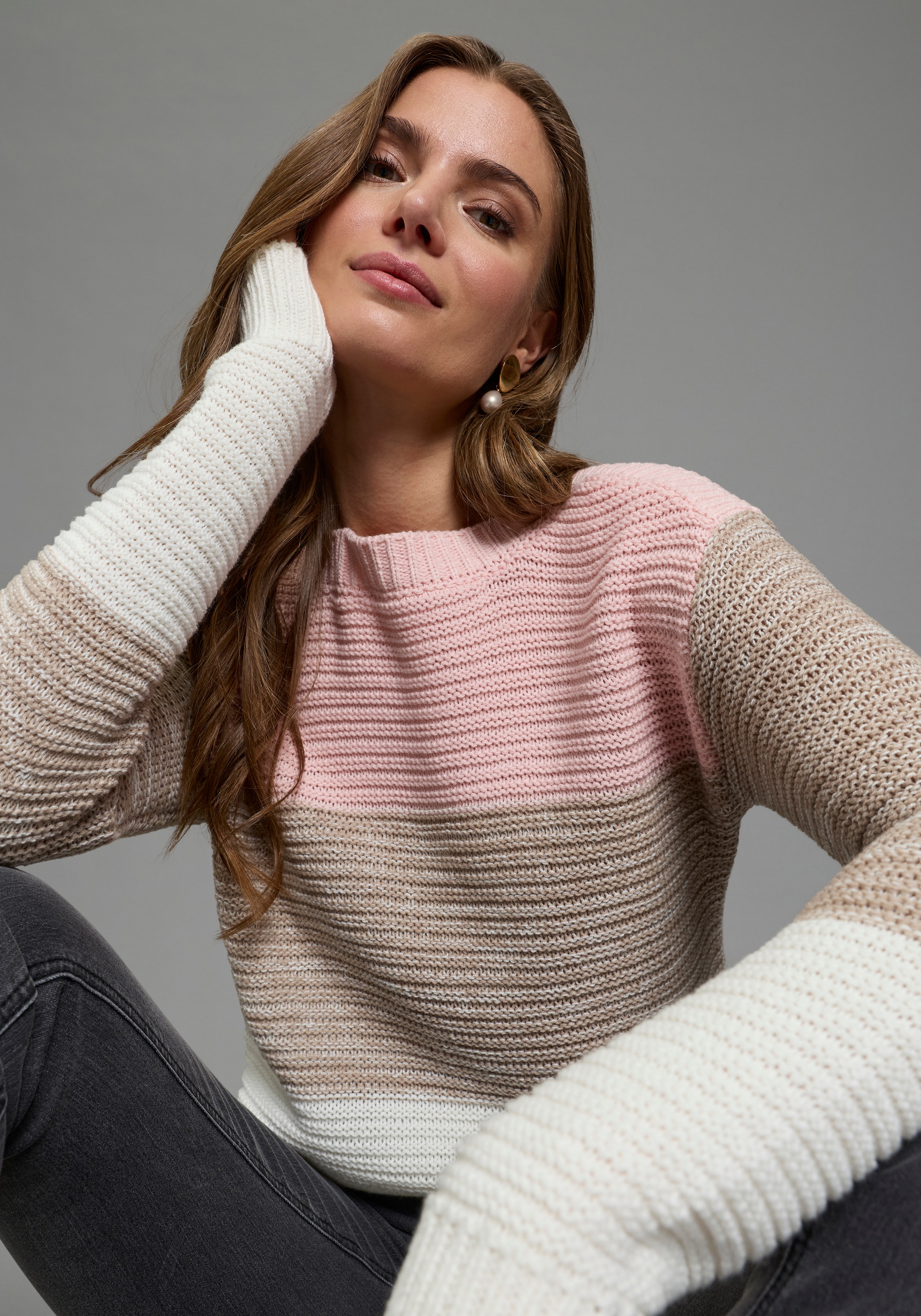 Laura Scott Streifenpullover leichter Übergangspullover mit Strukturstrick günstig online kaufen