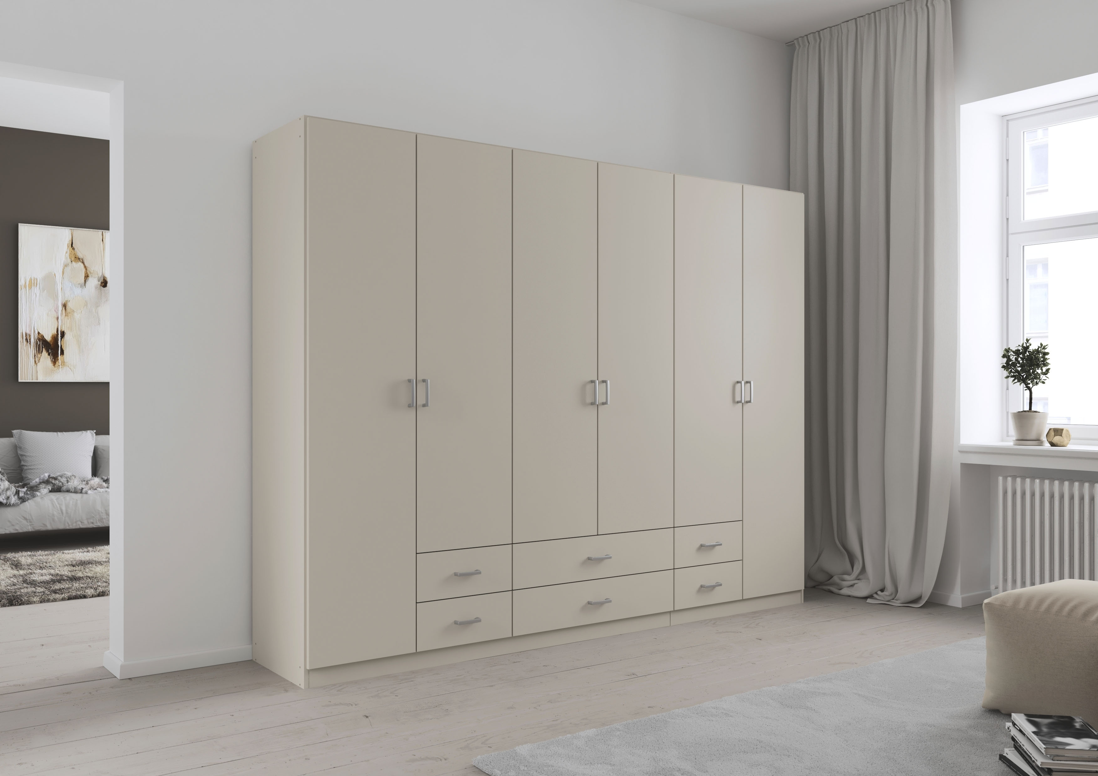 rauch Drehtürenschrank "Kleiderschrank Garderobe GAMMA Breiten 271 cm" in 3 Ausstattungen BASIC/CLASSIC/PREMIUM (inkl. SOFT-CLOSE-Funktion), mit Schubladen, verschiedene Griff-Varianten TOPSELLER MADE IN GERMANY