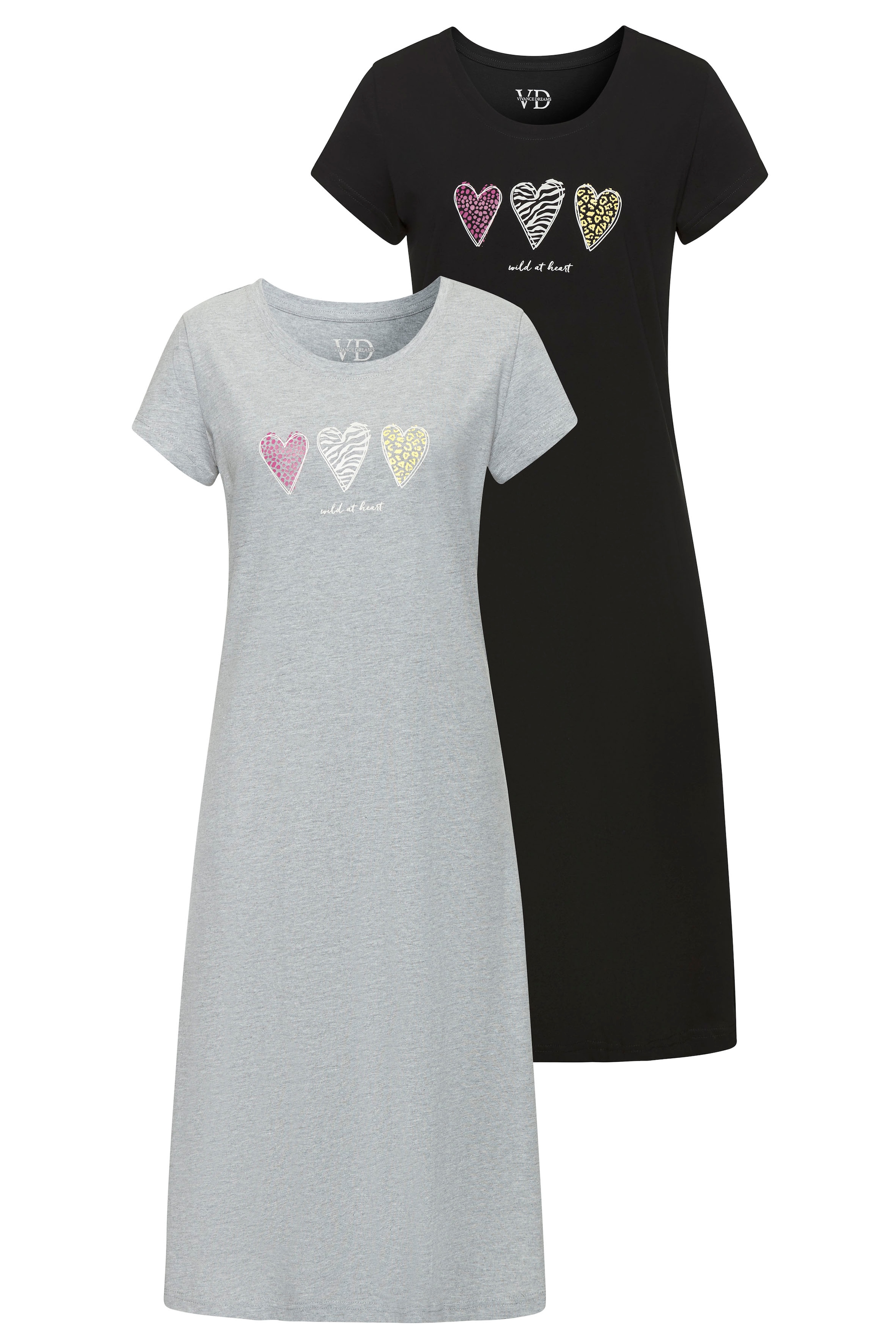 Vivance Dreams Nachthemd, (Set, 2 Stück), mit schönem Herzen-Frontprint günstig online kaufen