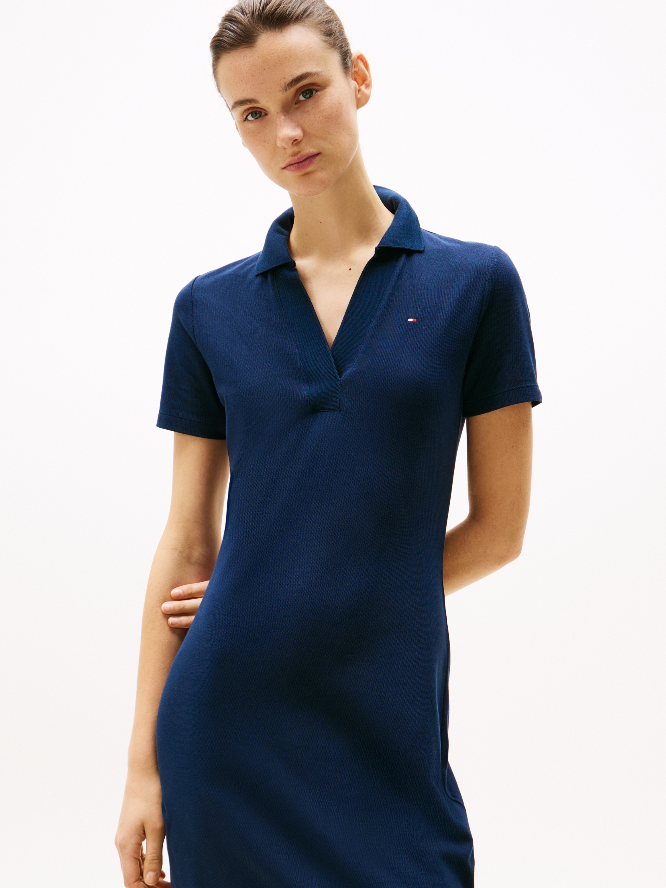 Thumbnail - Tommy Hilfiger Polokleid "SLIM OPEN NK POLO DRESS SS", mit gestickter Tommy Hilfiger Flagge