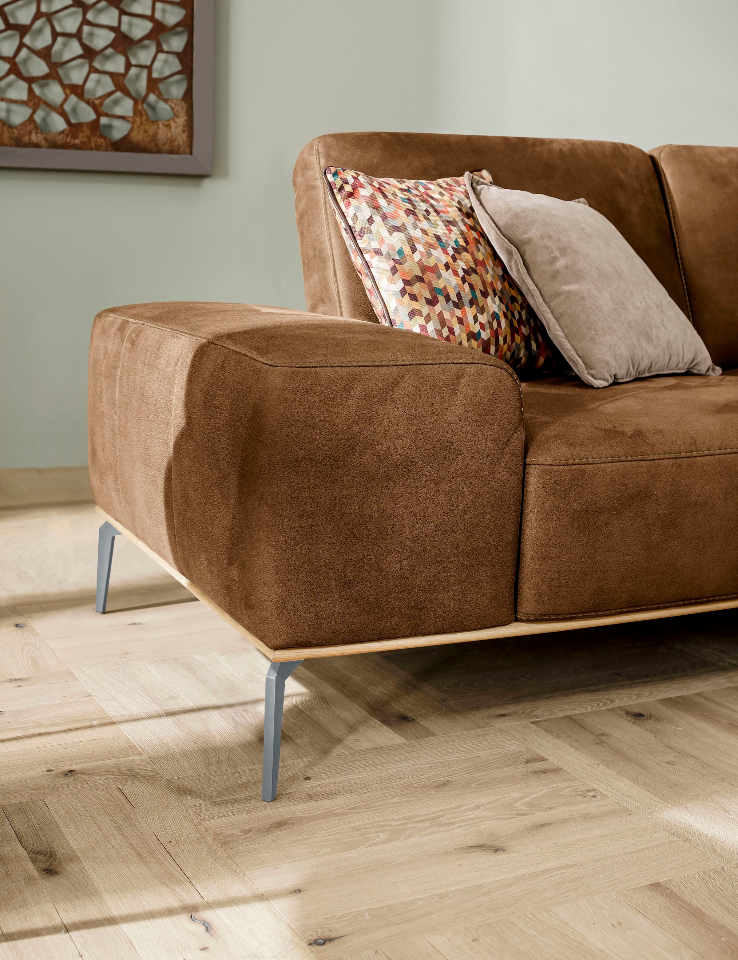 W.SCHILLIG Ecksofa »run, Designsofa mit tollem Sitzkomfort, bequem, L-Form« mit elegantem Holzsockel, Füße in Silber matt, Breite 279 cm