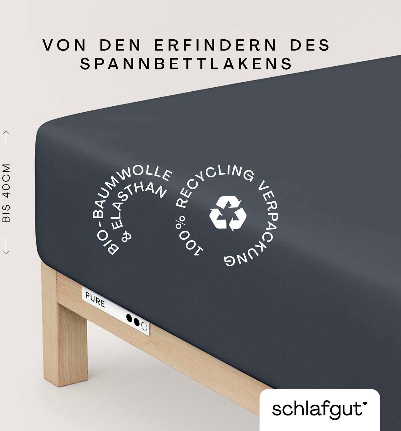 Schlafgut Spannbettlaken "PURE BOXSPRING Bio-Baumwolle mit Elasthan, 170 g/m², Bettlaken" PREMIUM Boxspringbett Laken bis 40 cm Höhe, dehnbar blickdicht, straff