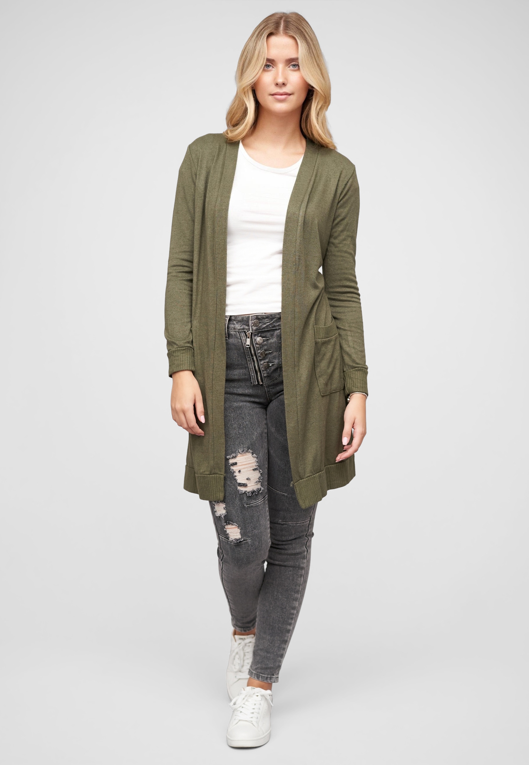 CLOUD 5IVE Strickjacke »CLOUD 5IVE Longform Viskose Cardigan mit 2 seitl. Taschen« 1 Stk.