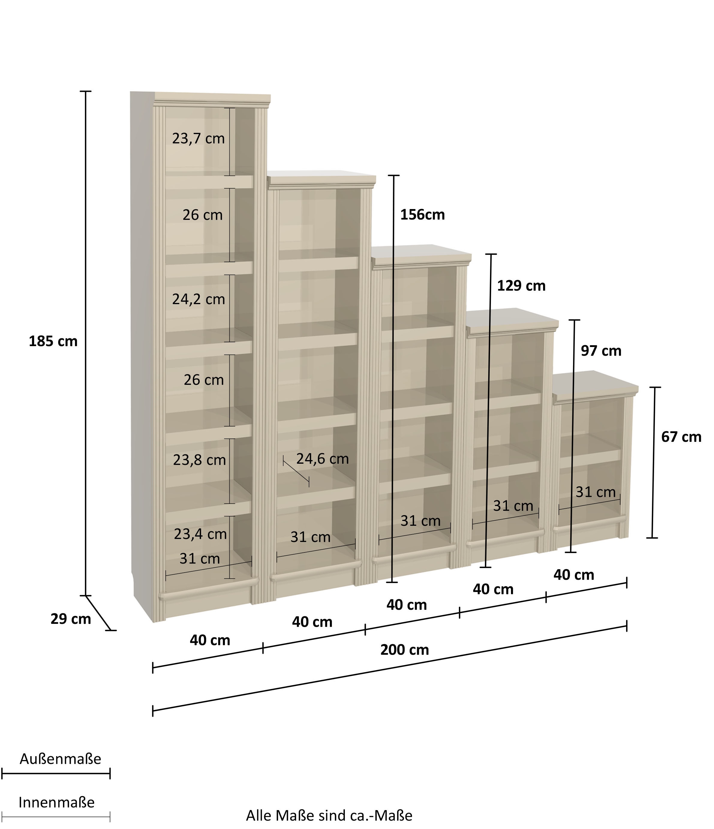 Home affaire Bibliothek »Riga« 5 Stk. tlg. aus massiver nordischer Kiefer, FSC®-zertifiziert