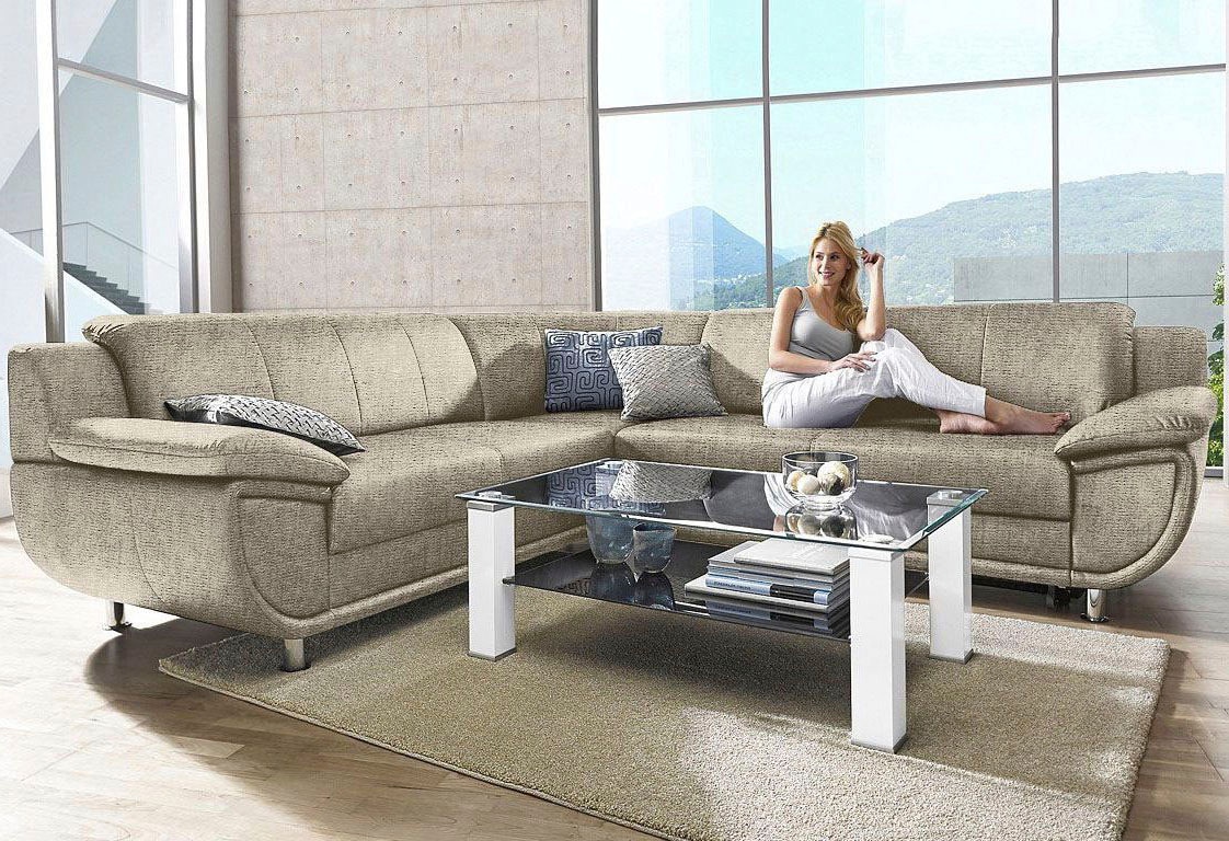 TRENDMANUFAKTUR Ecksofa "Rondo wahlweise mit Schlaffunktion, bequeme Armlehnen" L-Form, wahlw.mit Federkern, Füße chromfarben, Unser Dauertiefpreis