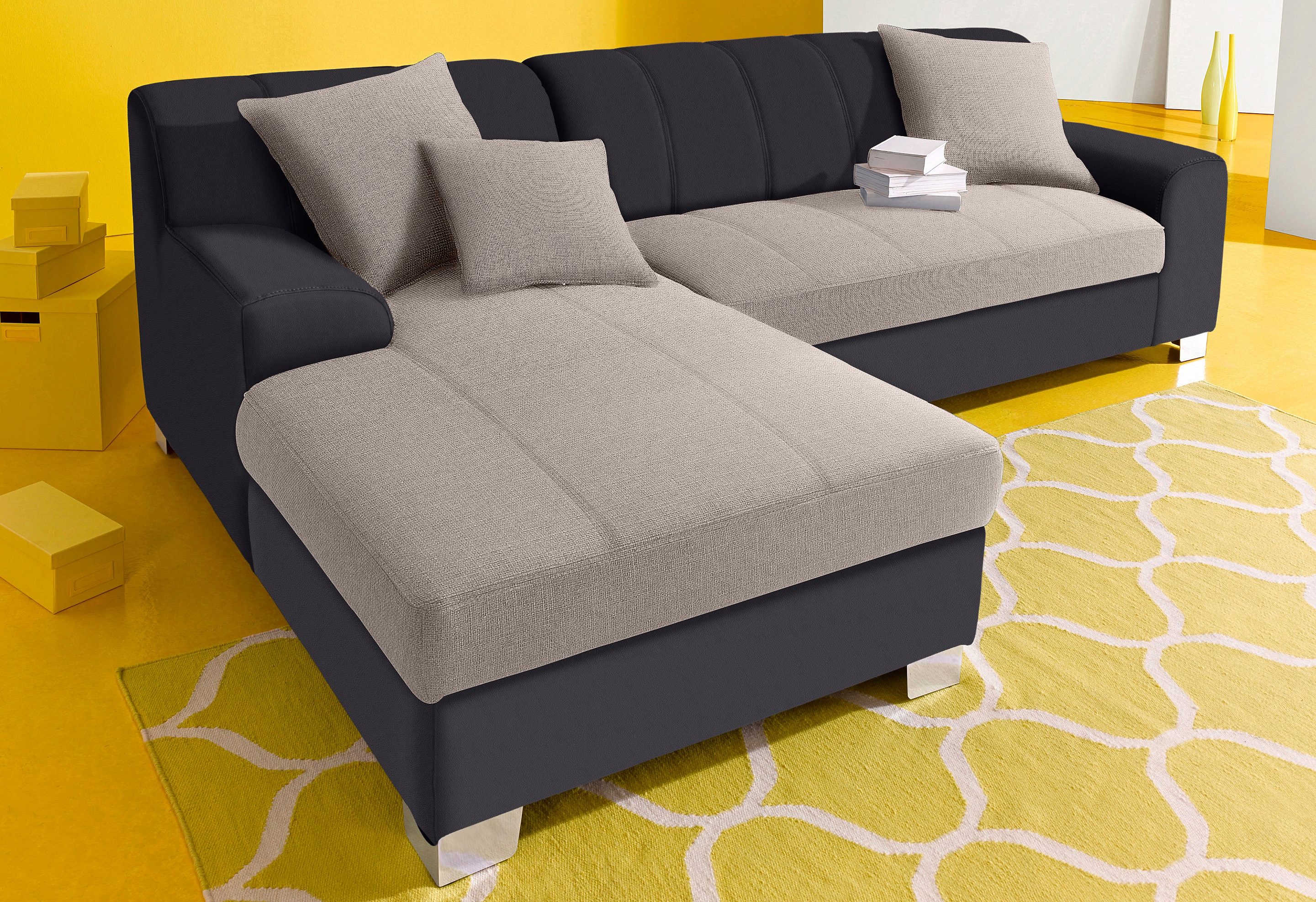 DOMO collection Ecksofa "TURAH 239x152 cm, inkl. Zierkissen, moderne Steppung" wahlw. mit Bettfunktion, L-Form, Unser Dauertiefpreis