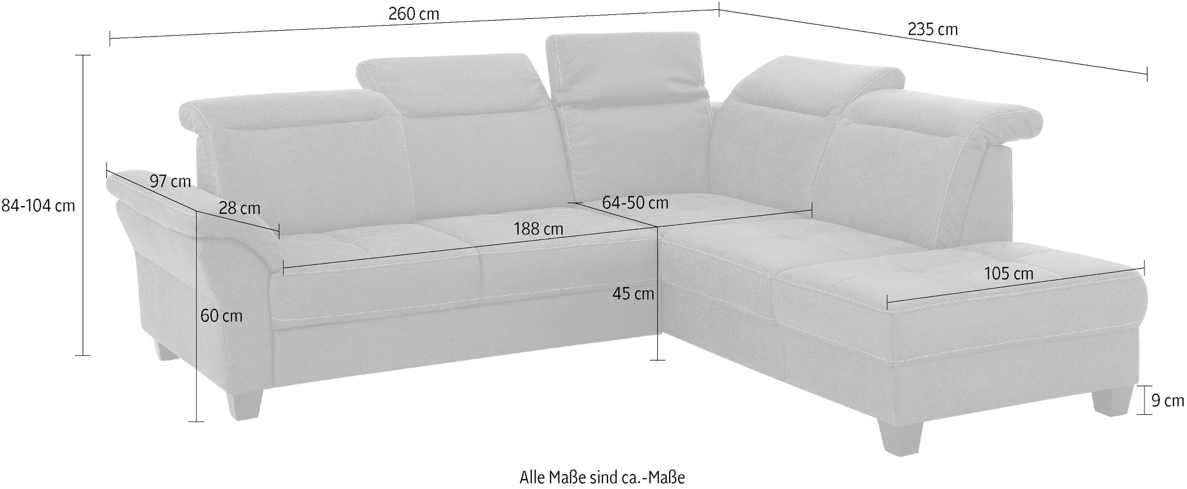 Home affaire Ecksofa »Solvei L-Form«, wahlweise auch mit Kopfteilverstellung und Bettfunktion, Federkern