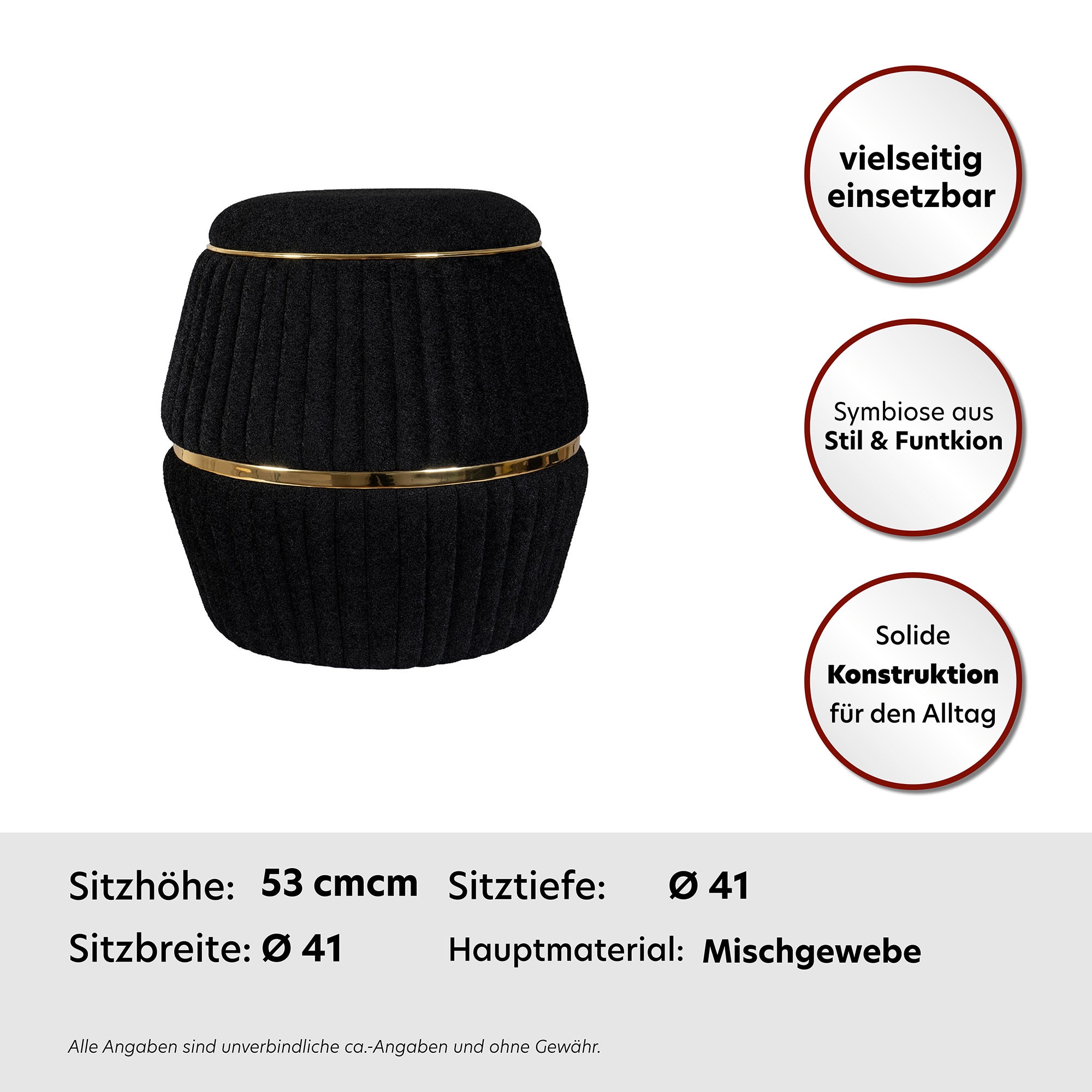 Kayoom Sitzhocker »Hocker Doric, trendiger Look, ästhetische Farbgebung, schöne Steppung«, (1 St.), komfortabel, hochqualitativ, pflegeleicht, in vielen Räumen zuhause