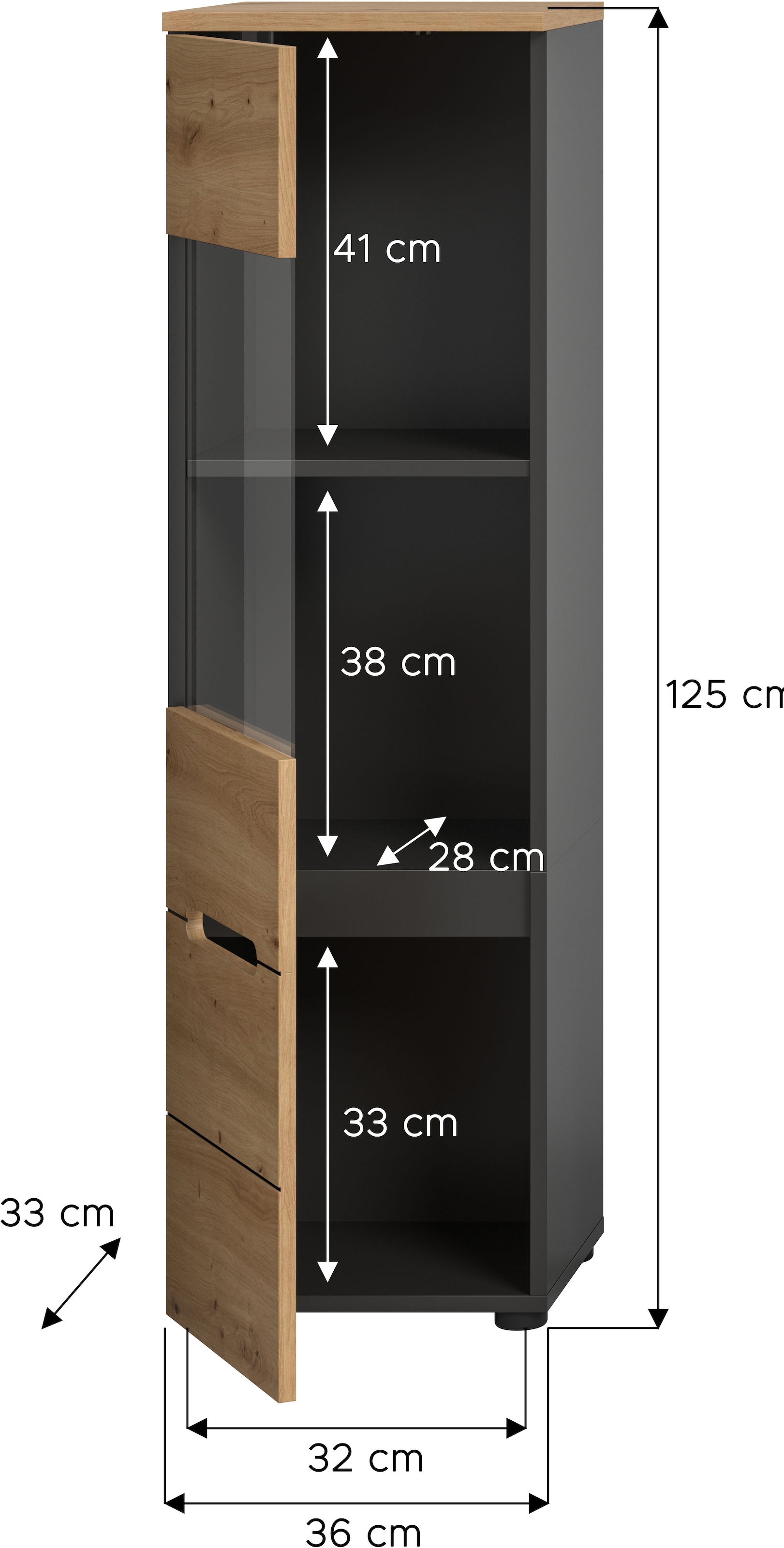 INOSIGN Vitrine »REHAT, TOPSELLER!, Höhe 125 cm, 1 Glastür, 1 Böden, 3 Fächer«, (1 St., stehend und hängend montierbar), Vitrinenschrank, Schrank, Glasvitrine, Wohnzimmervitrine