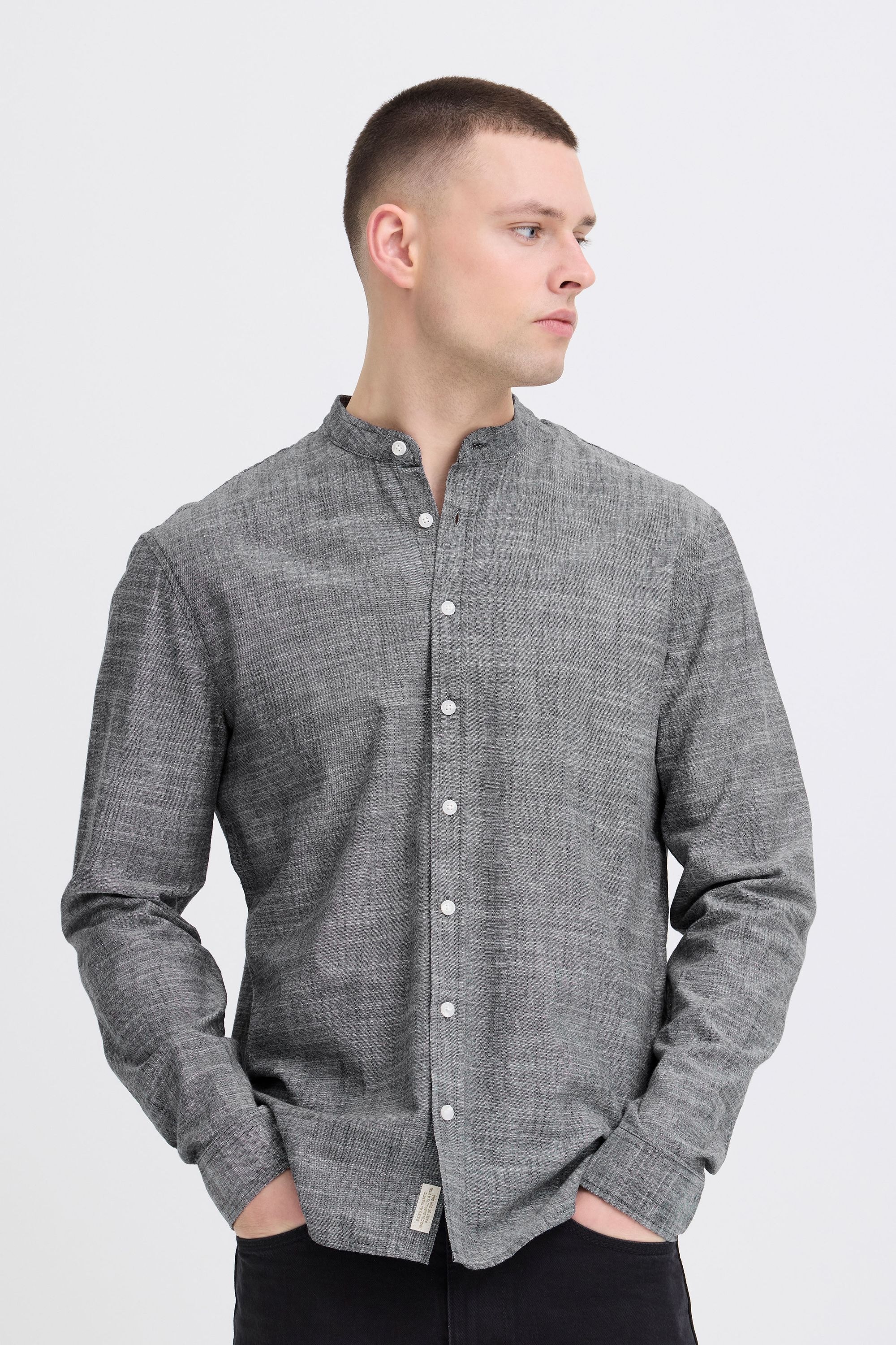 Blend Langarmhemd »BHDaris« Meliertes Langarmhemd mit Mandarinkragen