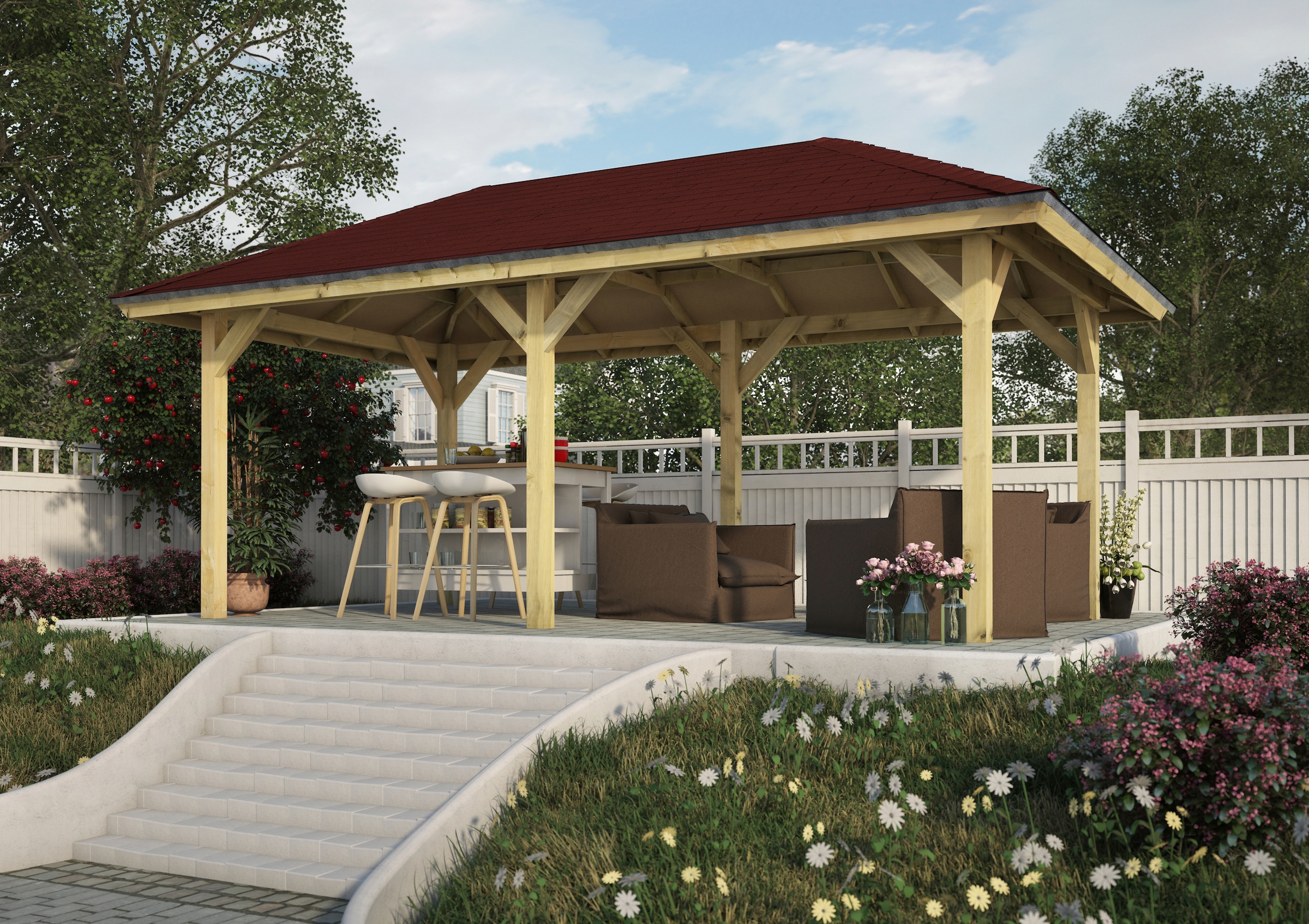 Karibu Pavillon »Bergen 2«, (Set), BxTxH: 592x338x290 cm, mit H-Pfostenanker