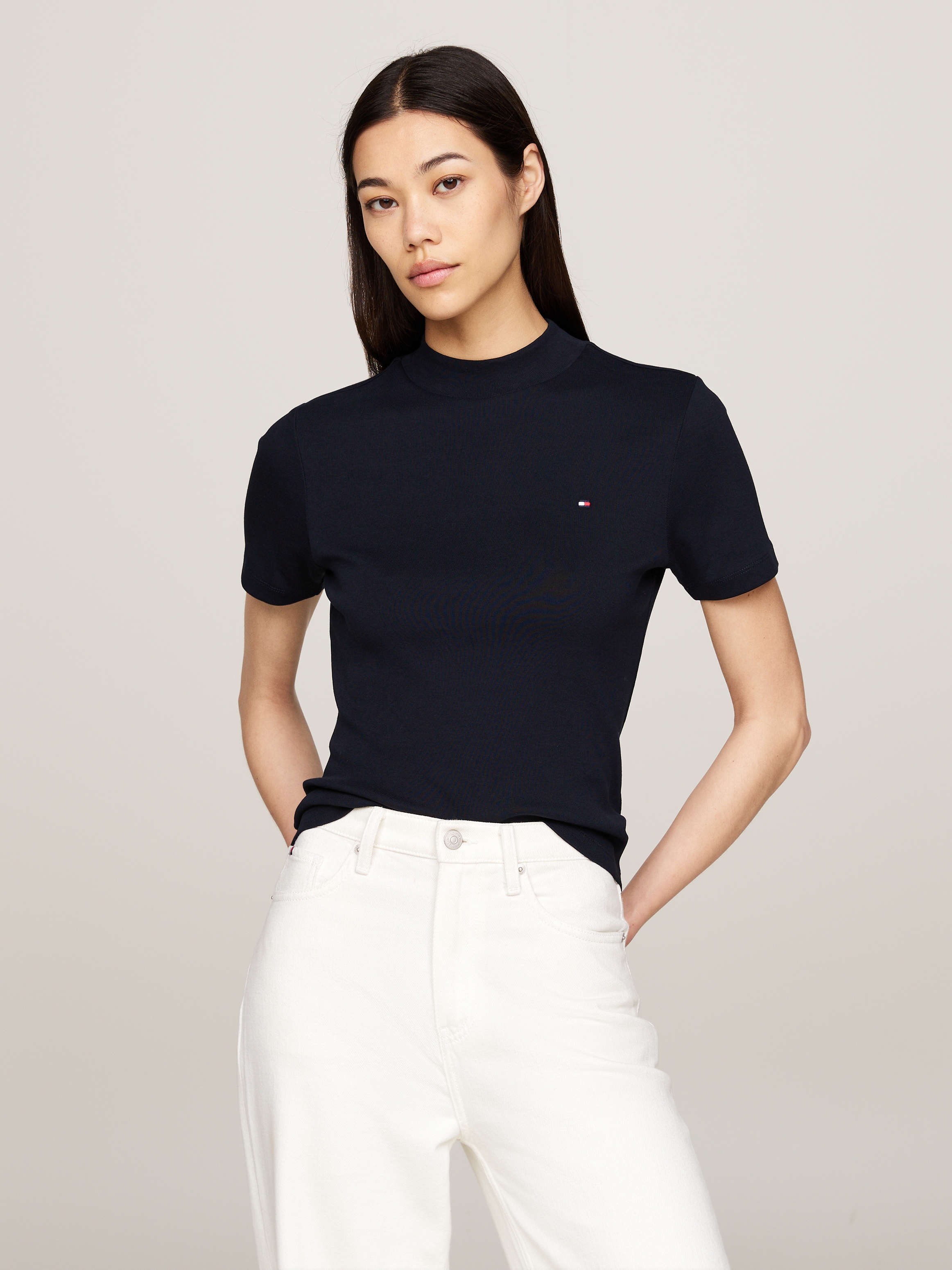 Tommy Hilfiger Stehkragenshirt "NEW CODY SLIM CROP MOCK-NK", mit Logosticke günstig online kaufen