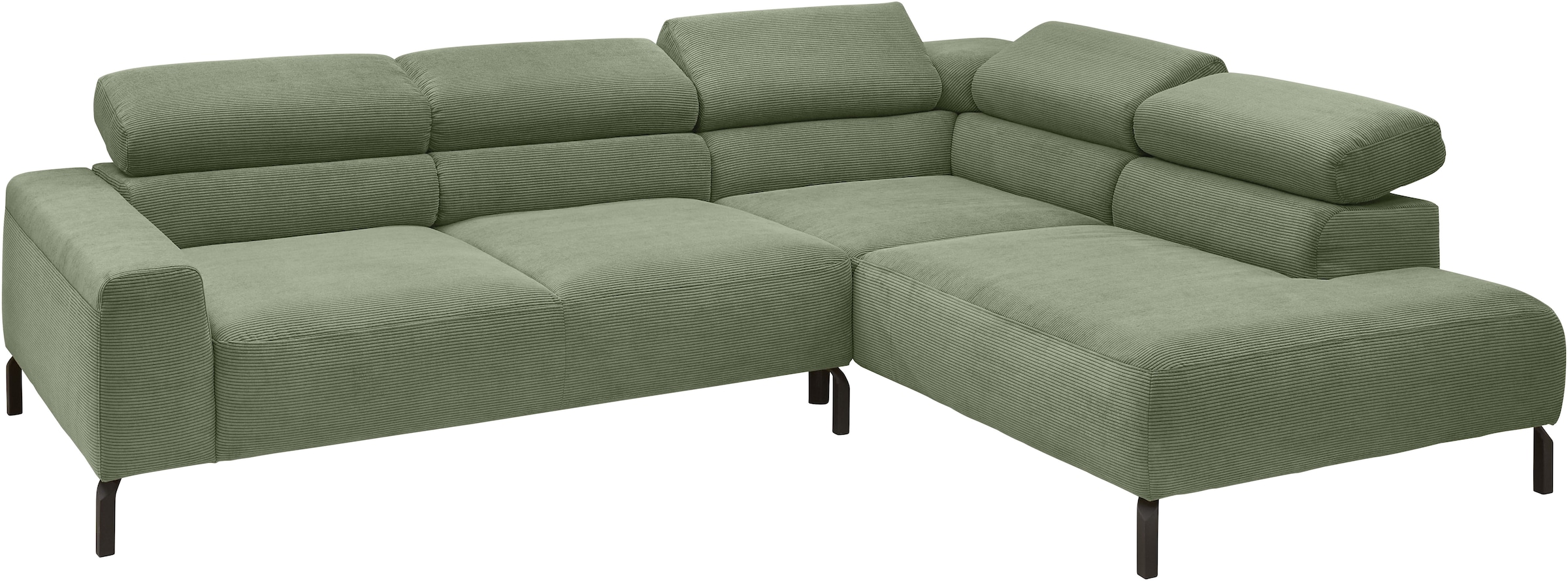 Places of Style Ecksofa »Antonelli, L-Form, inkl. Kopfteilverstellung, Breite 276 cm«, mit elektrischer Sitztiefenverstellung, in Feincord, oliv