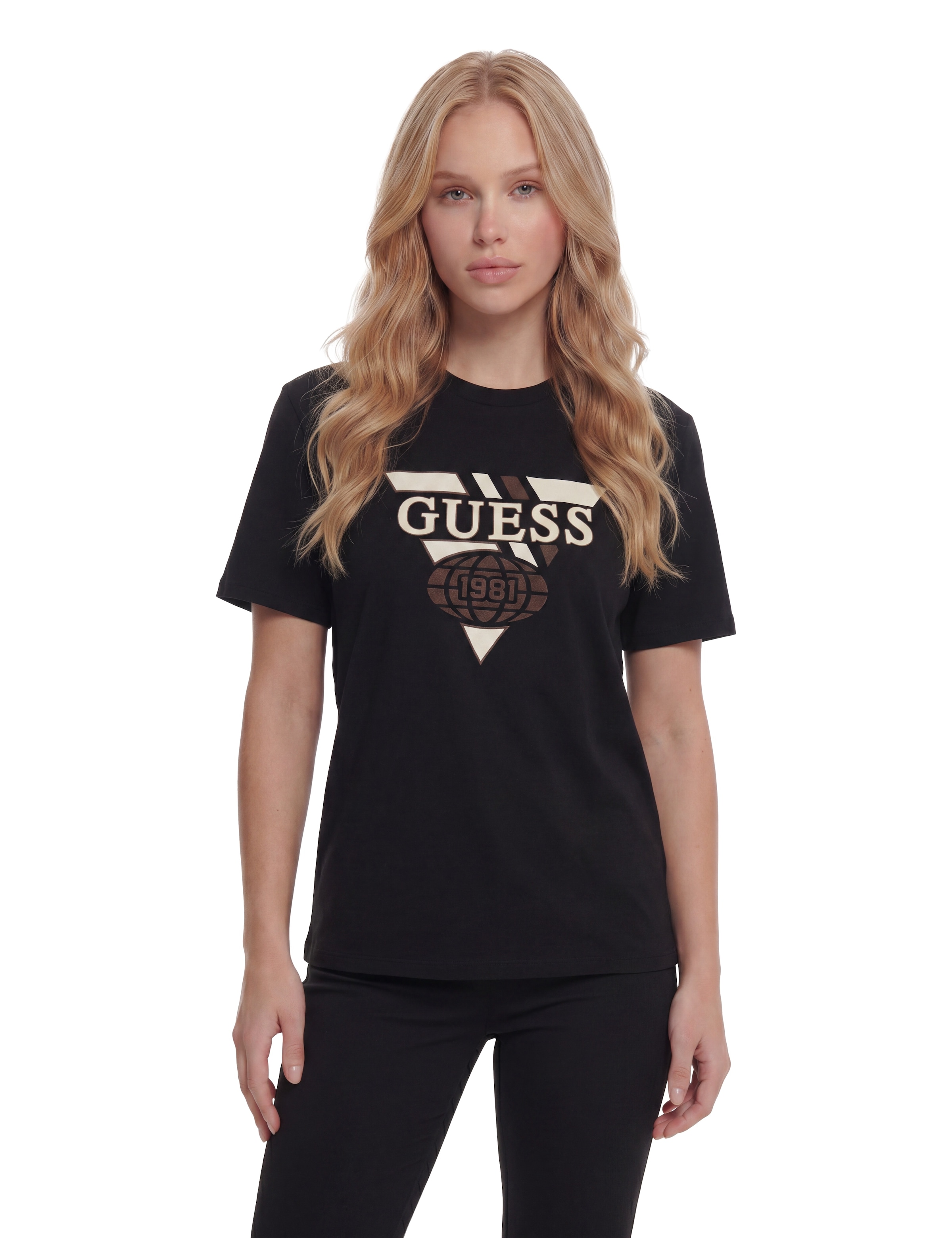 Guess Damen Noir T-Shirt Crystals Triangle - Bild 2