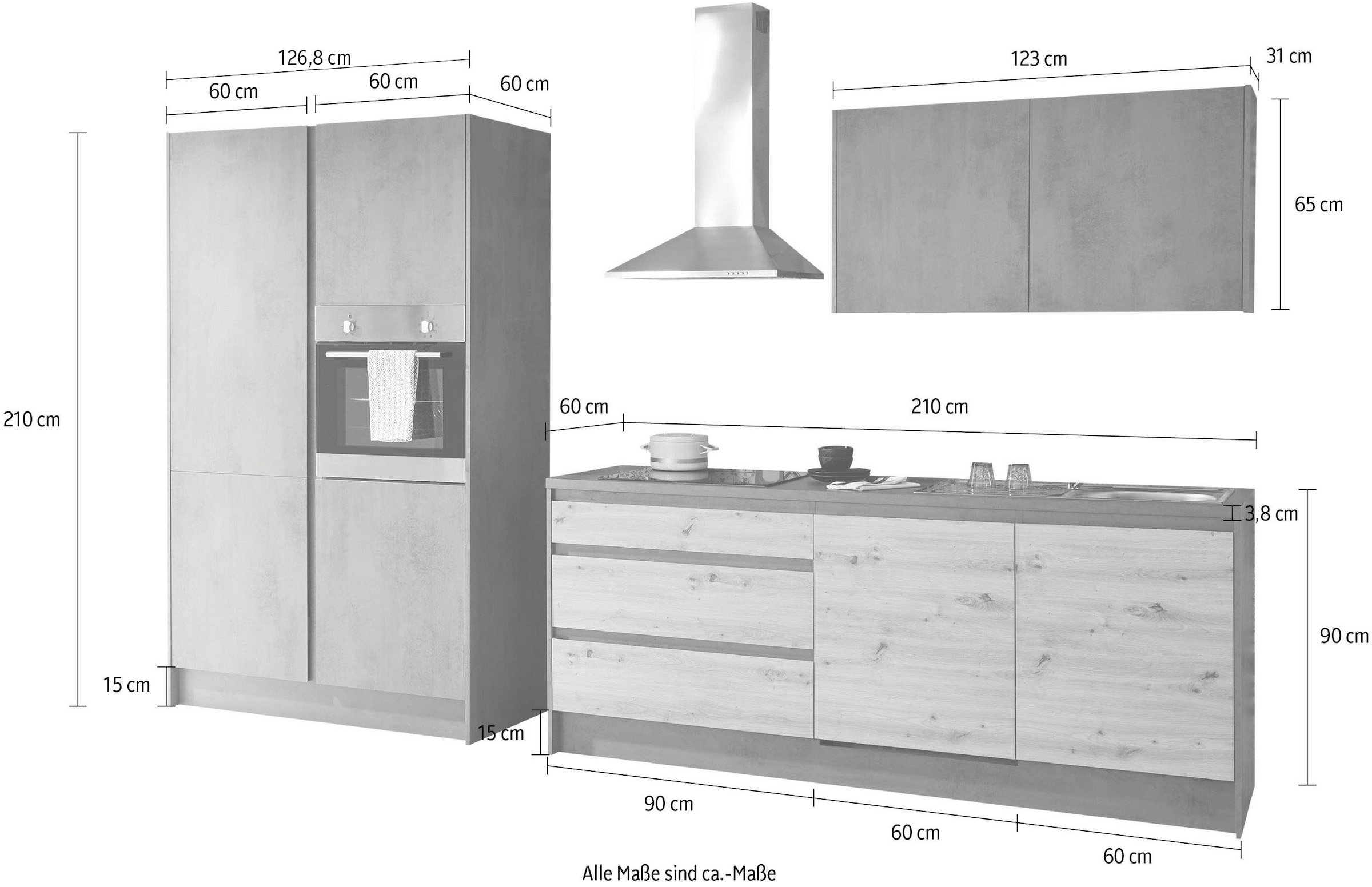 BASIC by Balculina Küchenzeile »Isis«, (Set), ohne E-Geräte, Breite 337 cm