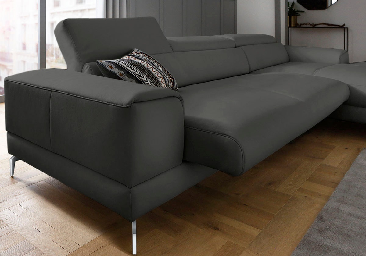 W.SCHILLIG Ecksofa »piedroo, Designsofa mit tollem Sitzkomfort, elegant und bequem, L-Form«, Kopfteilverstellung, wahlweise mit Sitztiefenverstellung, Breite 343cm