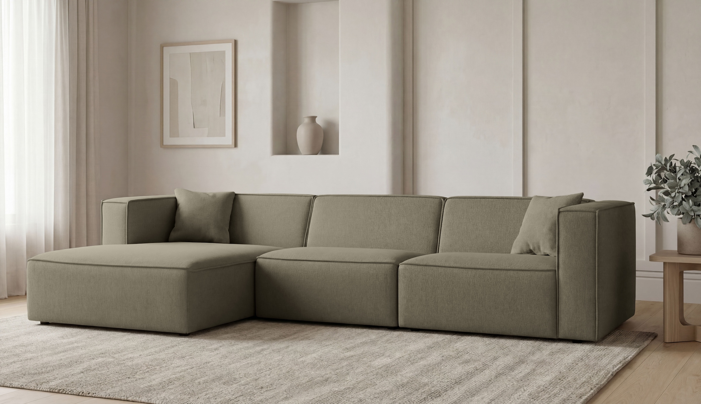 OTTO home Ecksofa "Tammie" Breite 312 cm, Webstoff fein, bodentief, mit Wellenunterfederung
