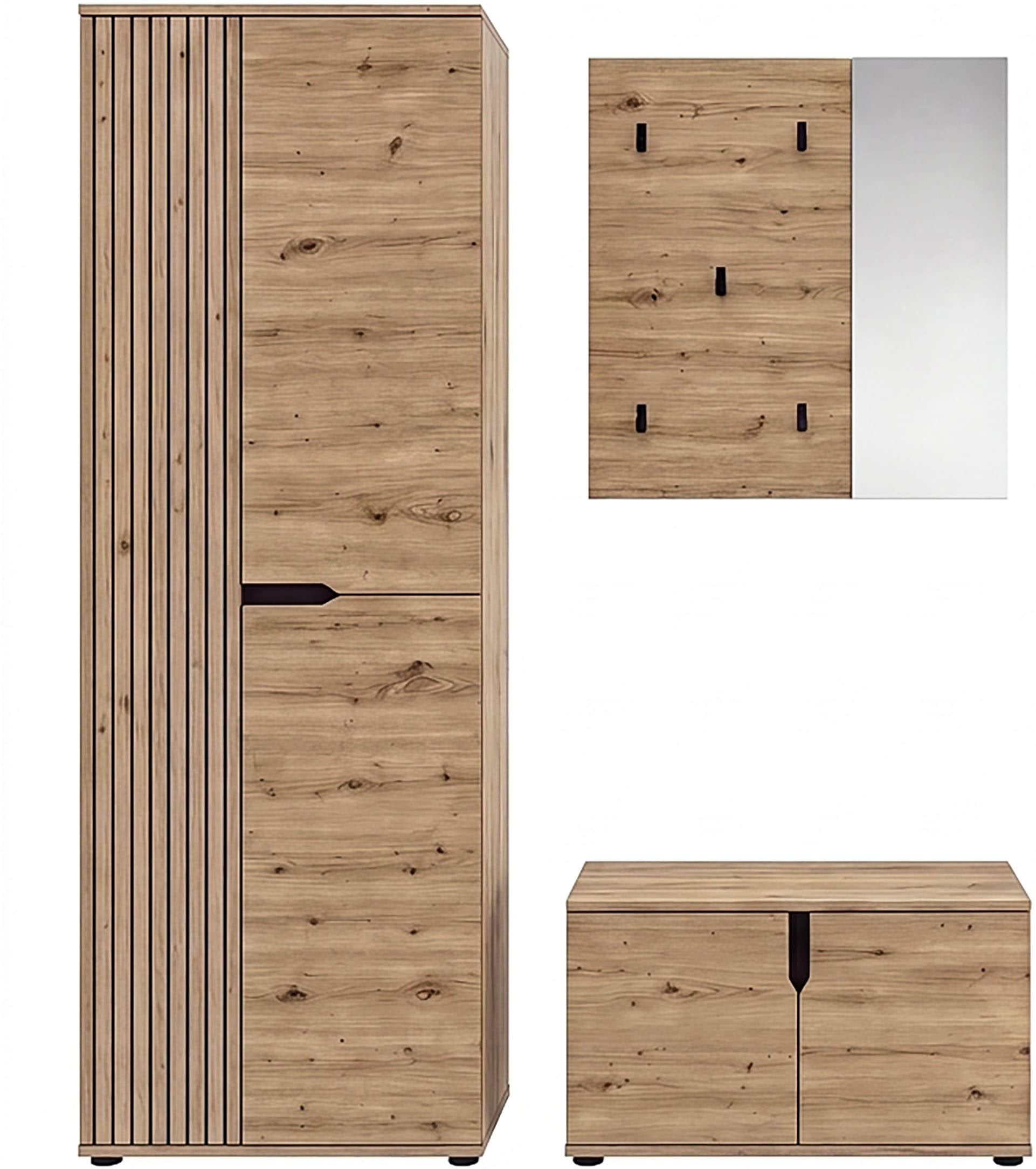 OTTO home Garderoben-Set »FJELL, 3-teilig, Breite 160cm, Front mit hochwertiger Längsfräsung«