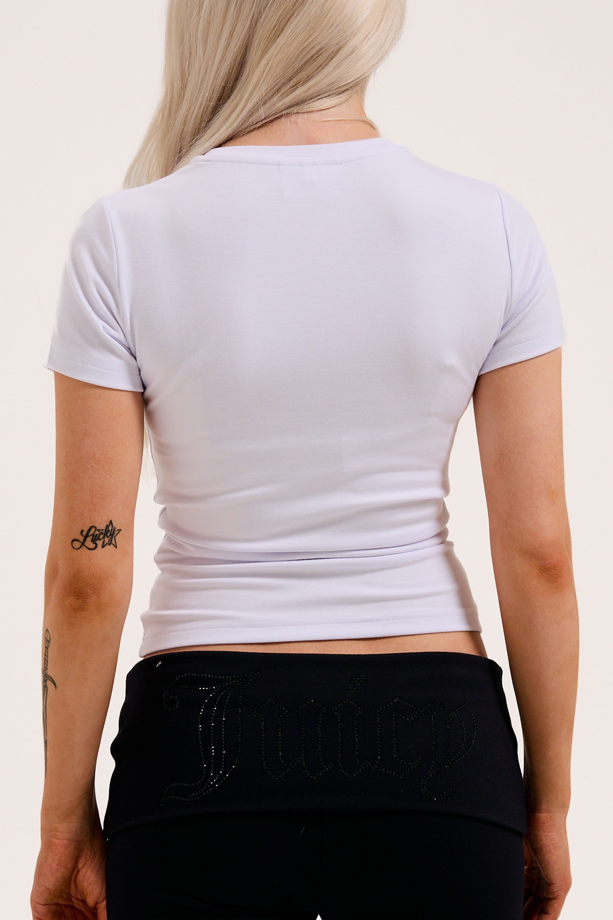 Juicy Couture T-Shirt »ESME FITTED TEE Damen« T-Shirt Damen, Schriftzug, Sportshirt, Logoprint, mit Glitzer, Sale