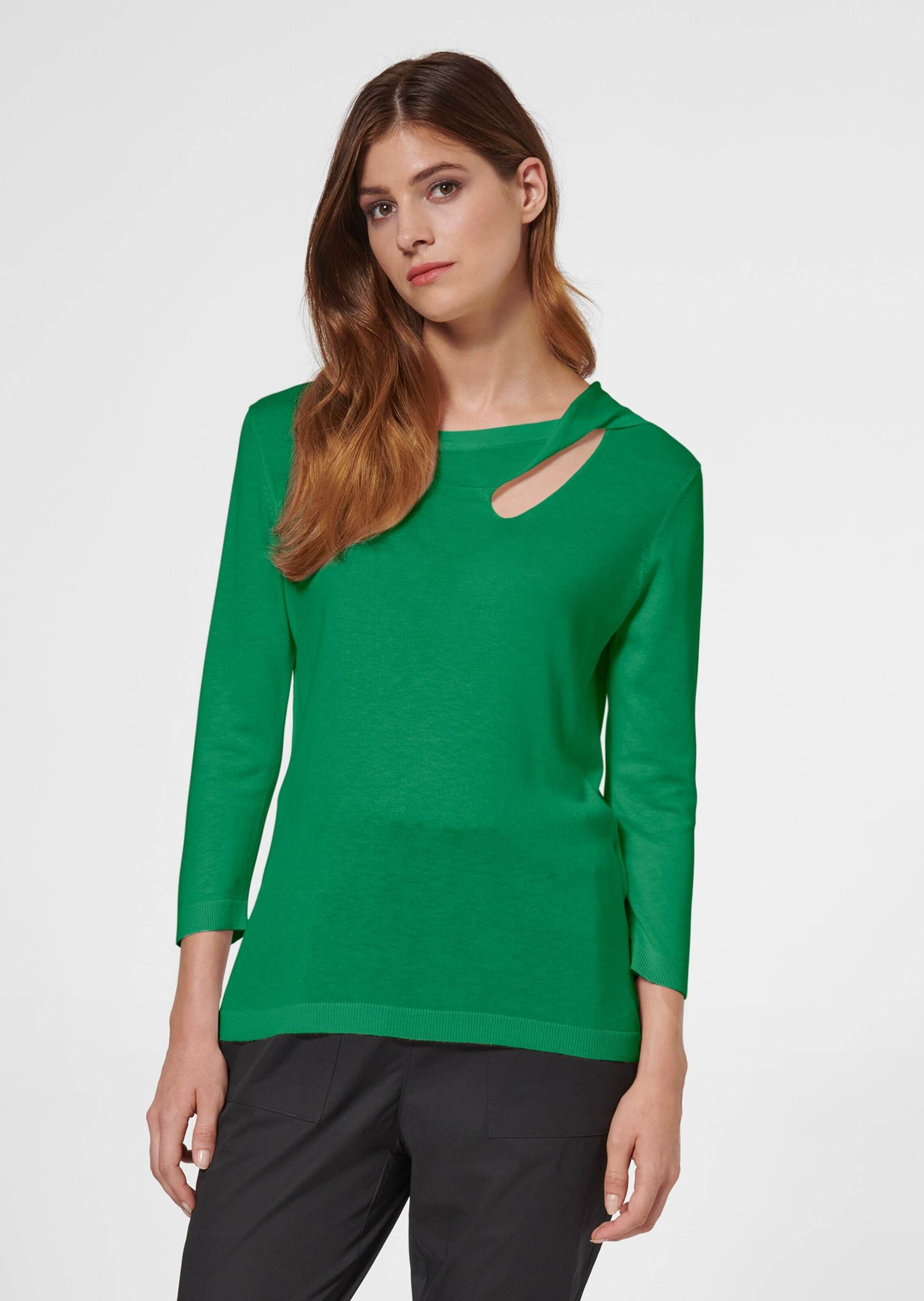 MADELEINE Longpullover »Pullover Feinstrick-Pullover mit 3/4-Ärmeln und Cut-out«