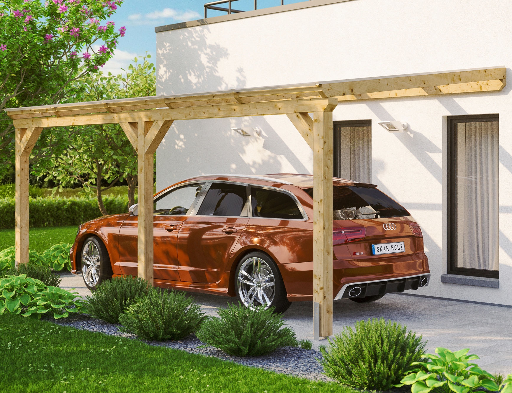 Skanholz Anlehncarport "Vogtland", Leimholz-Nordisches Fichtenholz, 276 cm, natur