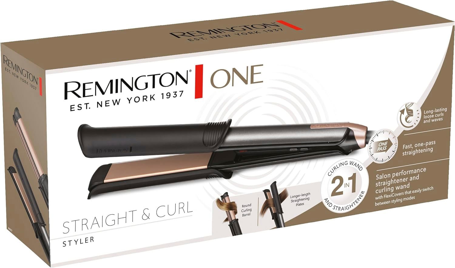 Remington Glätteisen »S6077 ONE Straight & Curl Styler«, 2in1 Styler,Glätt-/Lockenmodus mit zuschaltbarer beheizter Außenfläche