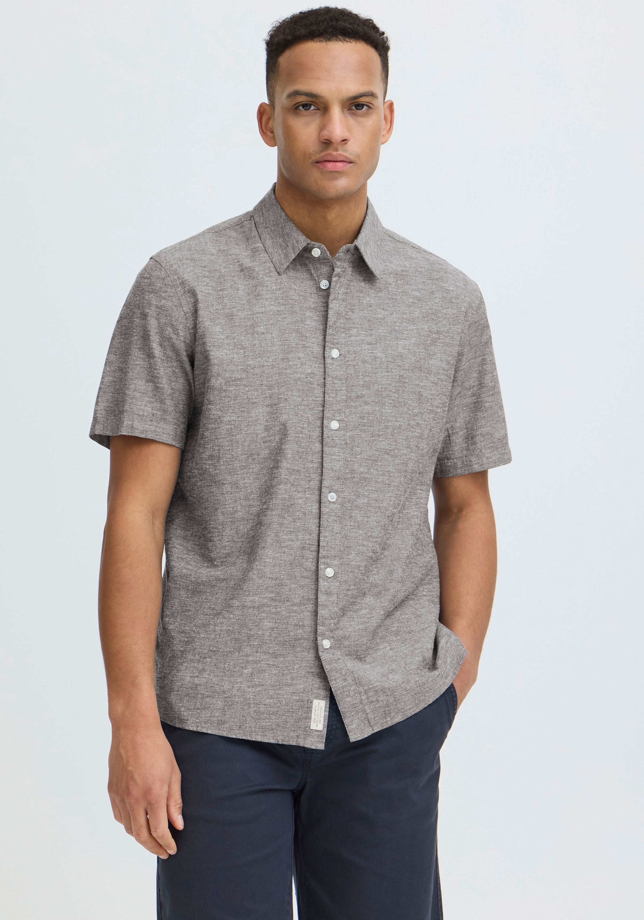 Kurzarmhemd BLEND "BHABAN SHIRT PP NOOS", Herren, Gr. XL, N-Gr, salute, Web, Obermaterial: 70% Baumwolle, 30% Leinen, Leinenoptik, unifarben, regular fit normal, Hemden