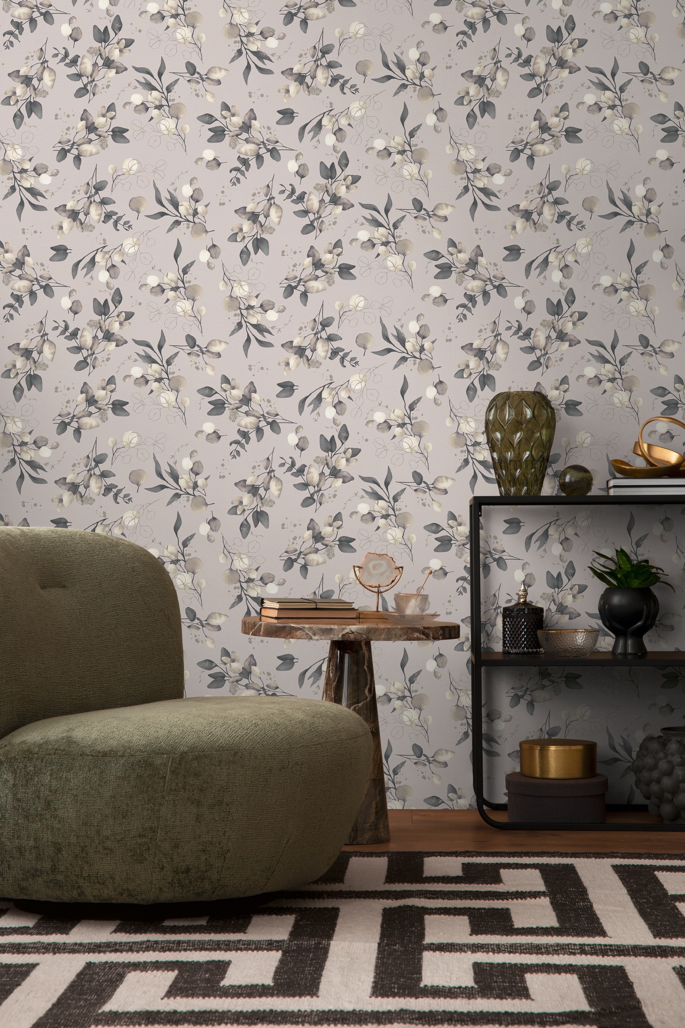 A.S. Création Vliestapete »Pure Elegance Blumen-Tapete Mustertapete Blümchen Blattmuster«, leicht glänzend, Vliestapete floral für Schlafzimmer Küche Wohnzimmer Blumen Design