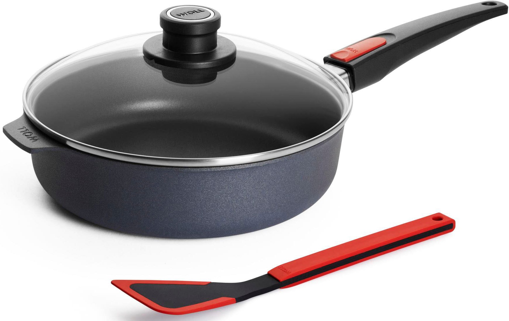 WOLL Schmorpfanne "MADE IN GERMANY - Diamond Lite" Aluminium Set, 3 Stk. tlg. Induktion, inkl. Pfannenwender, abnehmbarer Stiel