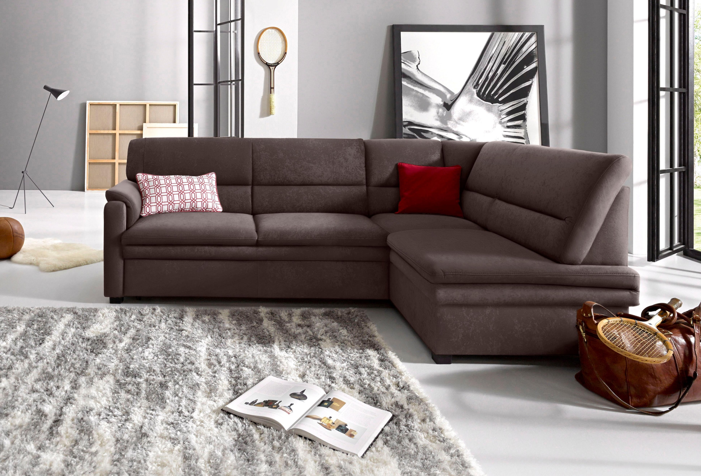 sit&more Ecksofa "Pisa L-Form", mit Federkern, wahlweise mit Bettfunktion