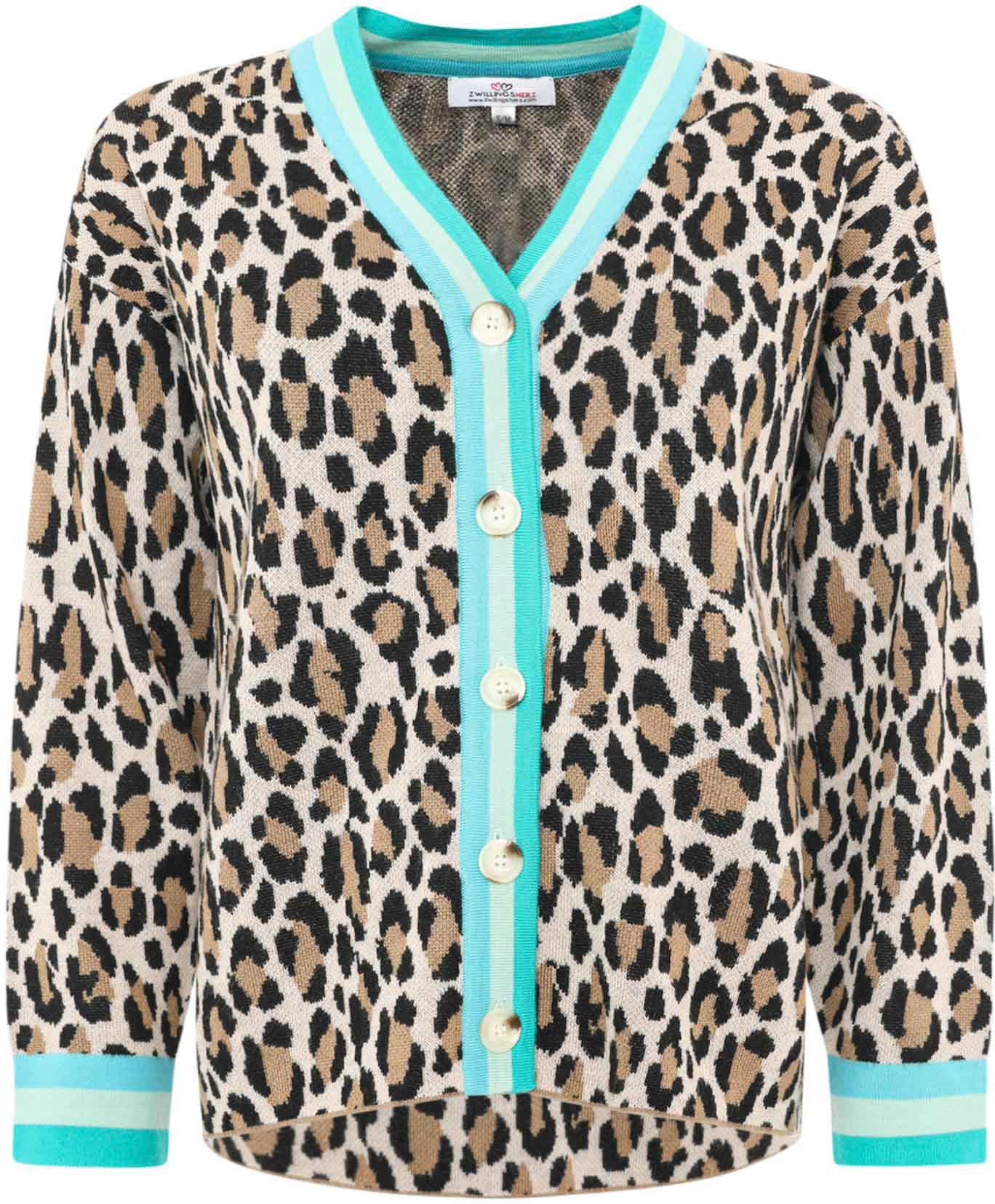Zwillingsherz Cardigan ""Leo & Streifen"" Animal-Muster, Langarm, V-Ausschn günstig online kaufen