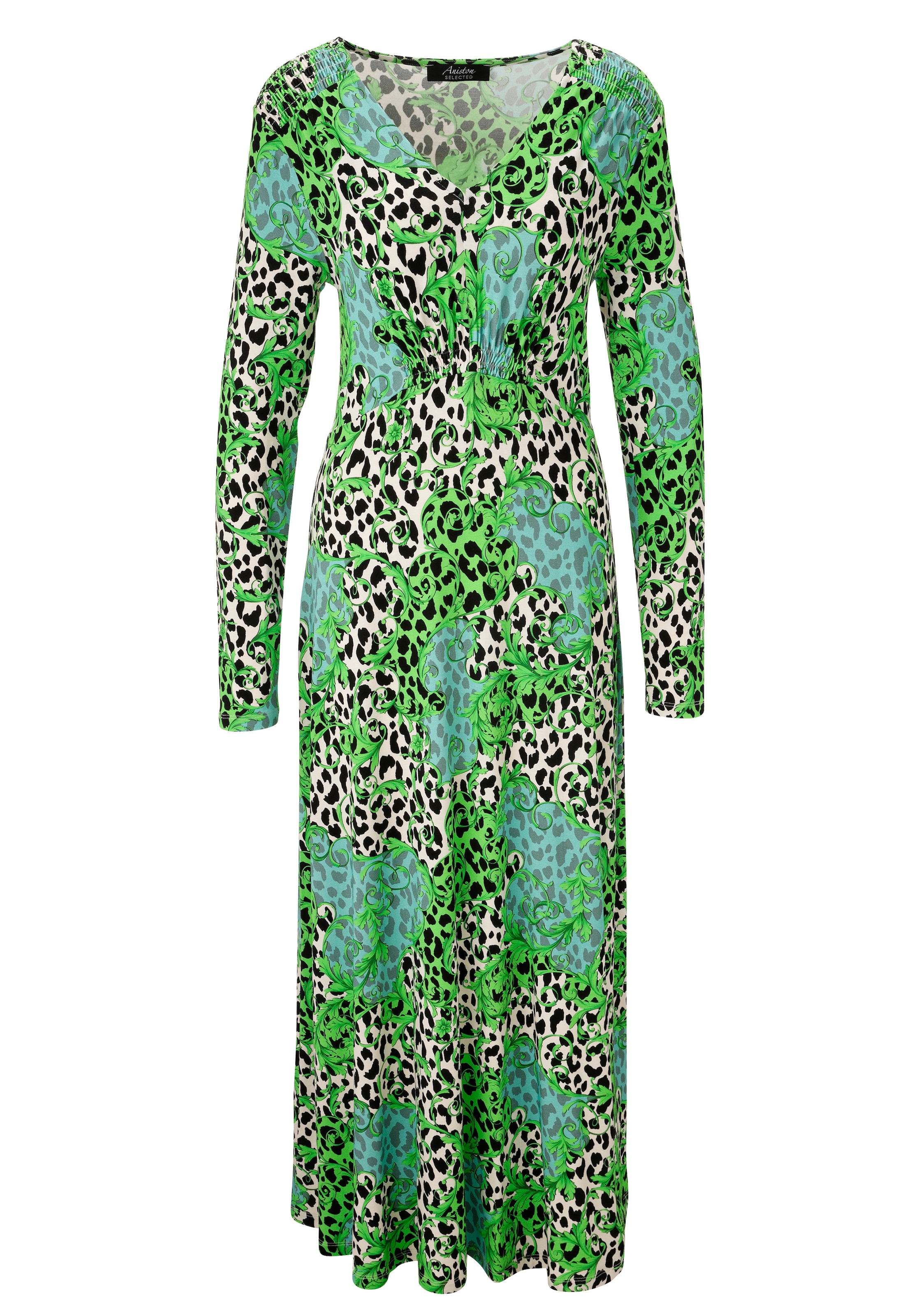 Aniston SELECTED Midikleid, mit Smok-Details und fantasievollem Leo-Print - günstig online kaufen