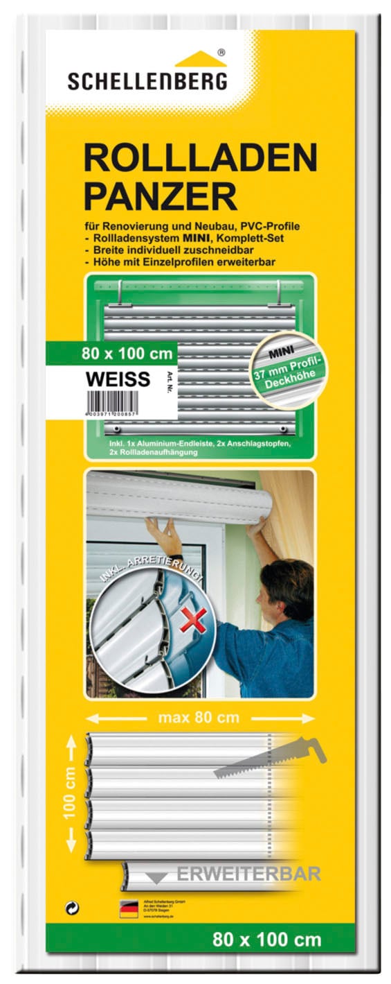 SCHELLENBERG Rollladenpanzer »Set für Fenster, Mini System für 40 mm Stahlrohrwelle«, PVC Jalousie, in verschiedenen Größen erhältlich, weiß