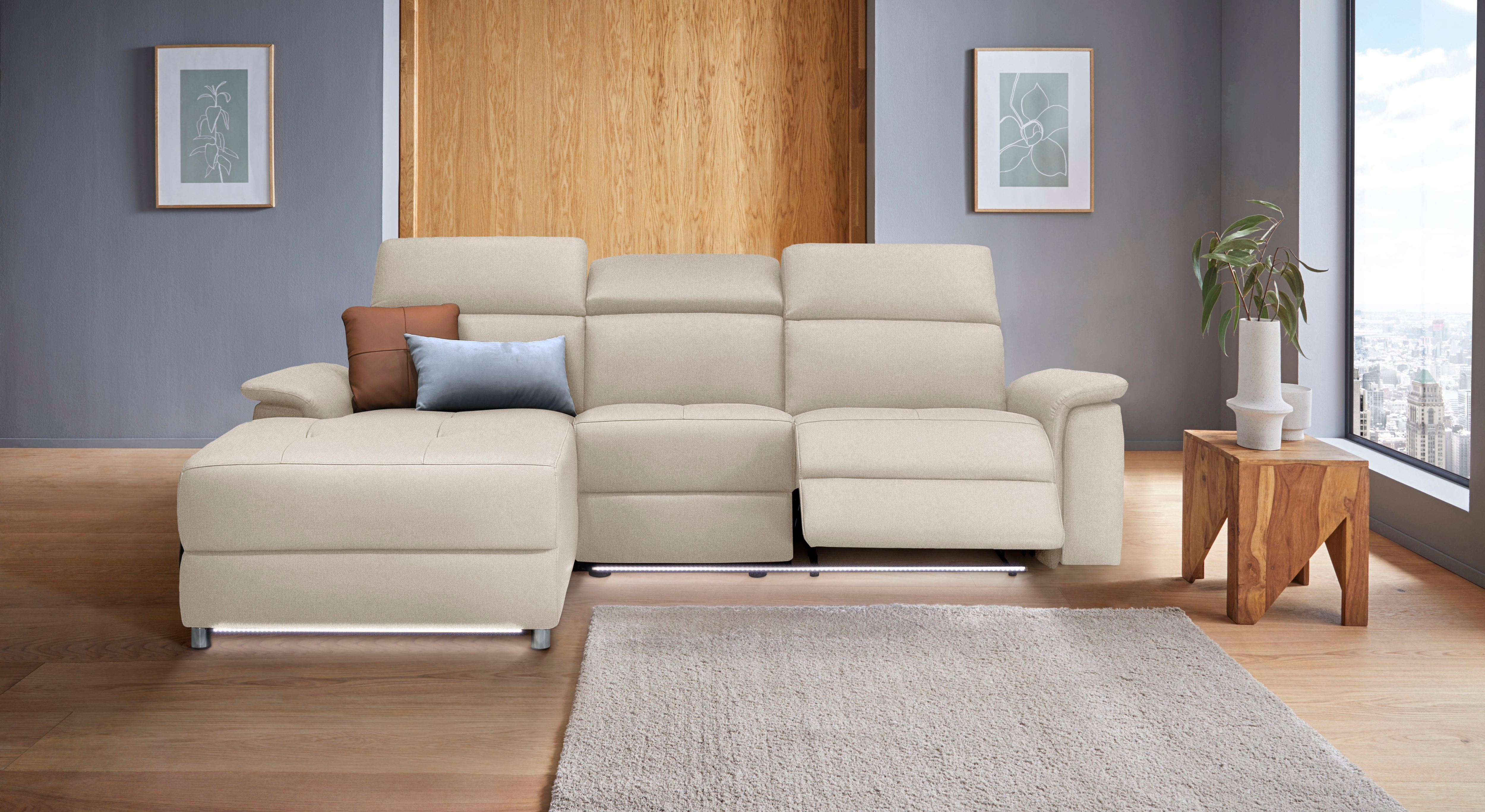 OTTO home Ecksofa "Pareli, L-Form, 259cm,m. Recamiere, Echtleder, Kunstleder, Webstoff" man. o. elektr. Relaxfunktion, USB/Kopfteilverstellg u. LED