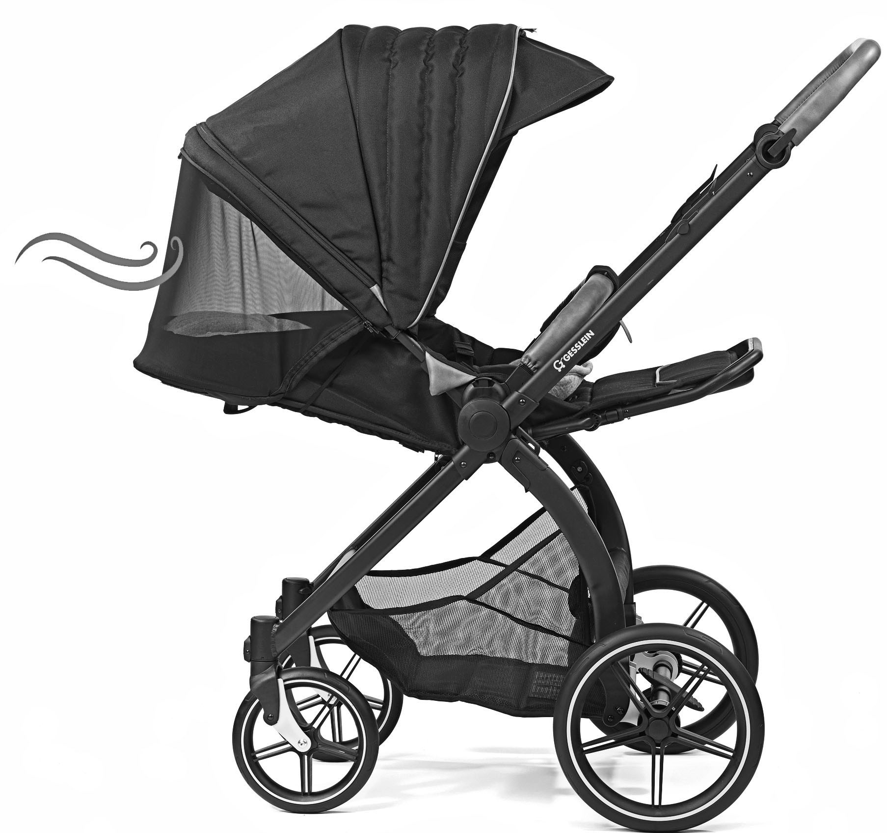 Gesslein Kombi-Kinderwagen »FX4 Soft+ mit Aufsatz Swing schwarz, beere«, mit Babywanne C3 und Babyschalenadapter