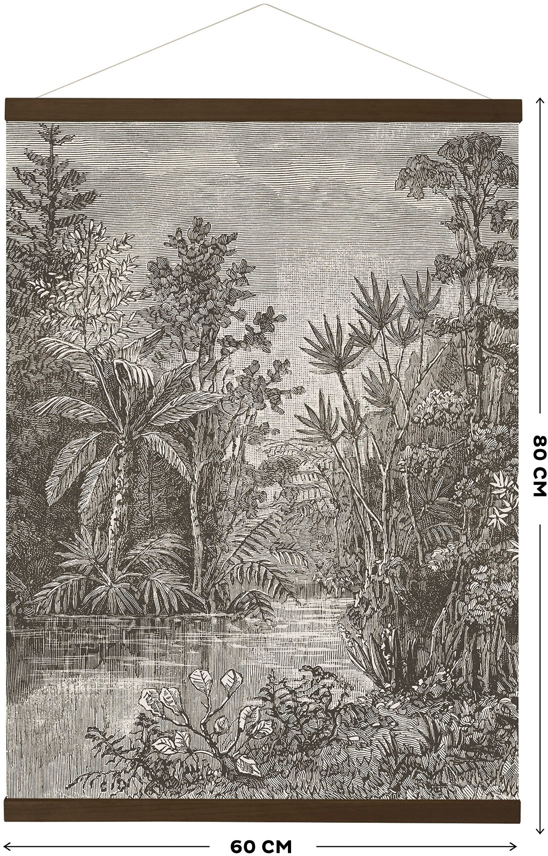 Art for the home Leinwandbild »Jungle Landschaft Sepia«, (1 St.), Luxus Kakemono Leinen Wandposter 80x60cm