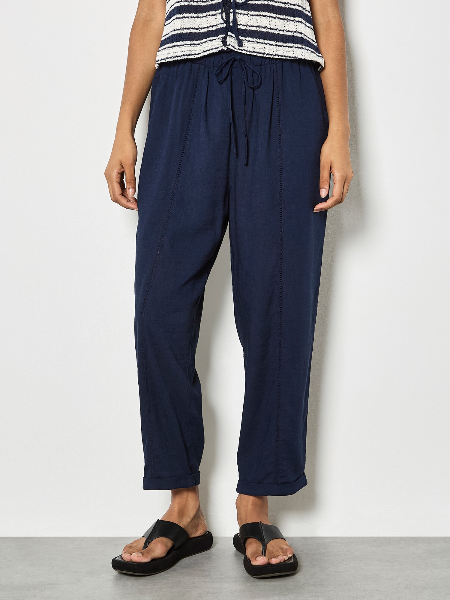 Apricot Leinenhose "Jogginghose aus Leinen" mit Ziernaht-Einsätzen