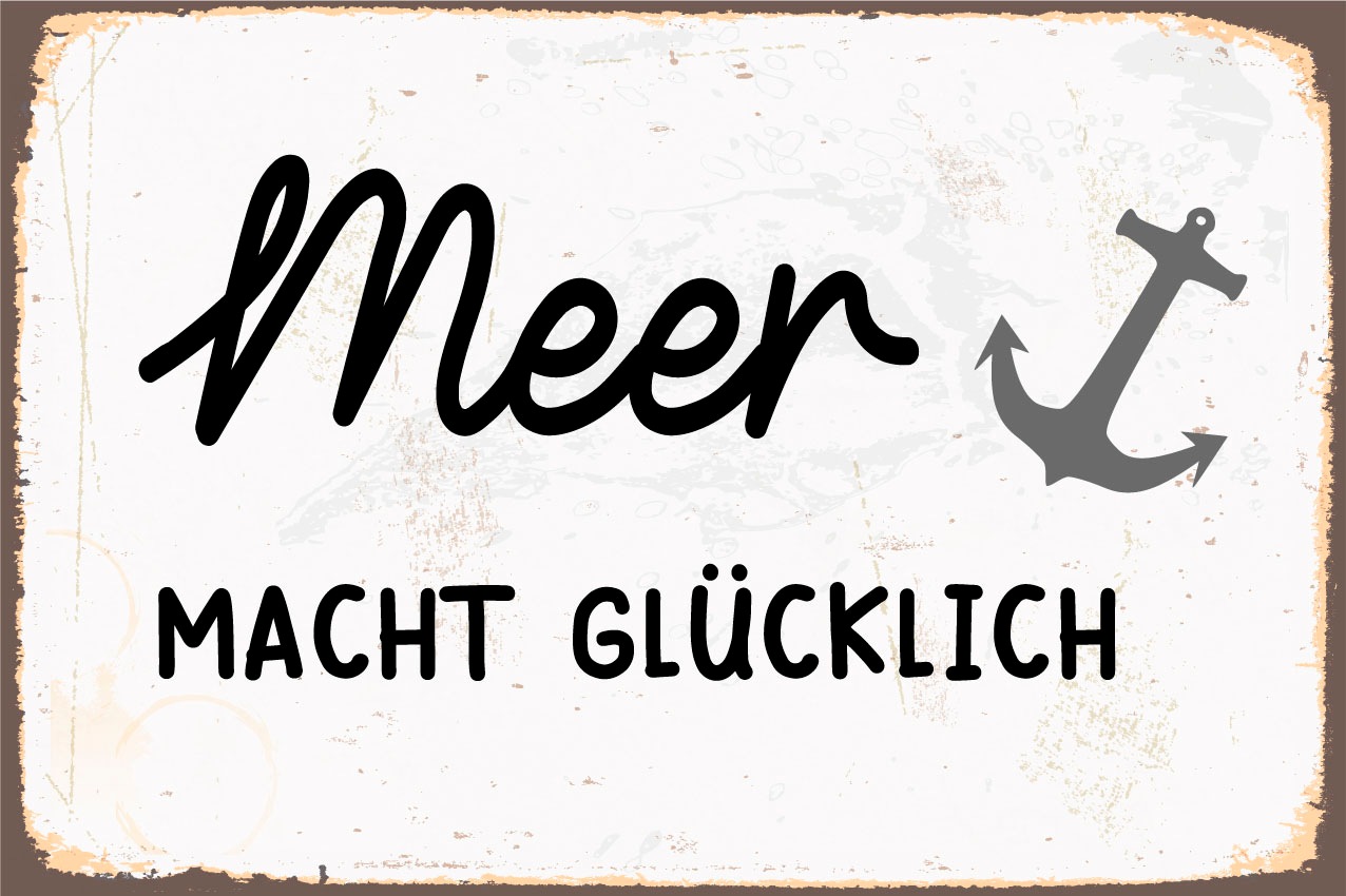 queence Metallbild "Meer macht glücklich", Schriftzüge, (1 St.), Stahlschil günstig online kaufen