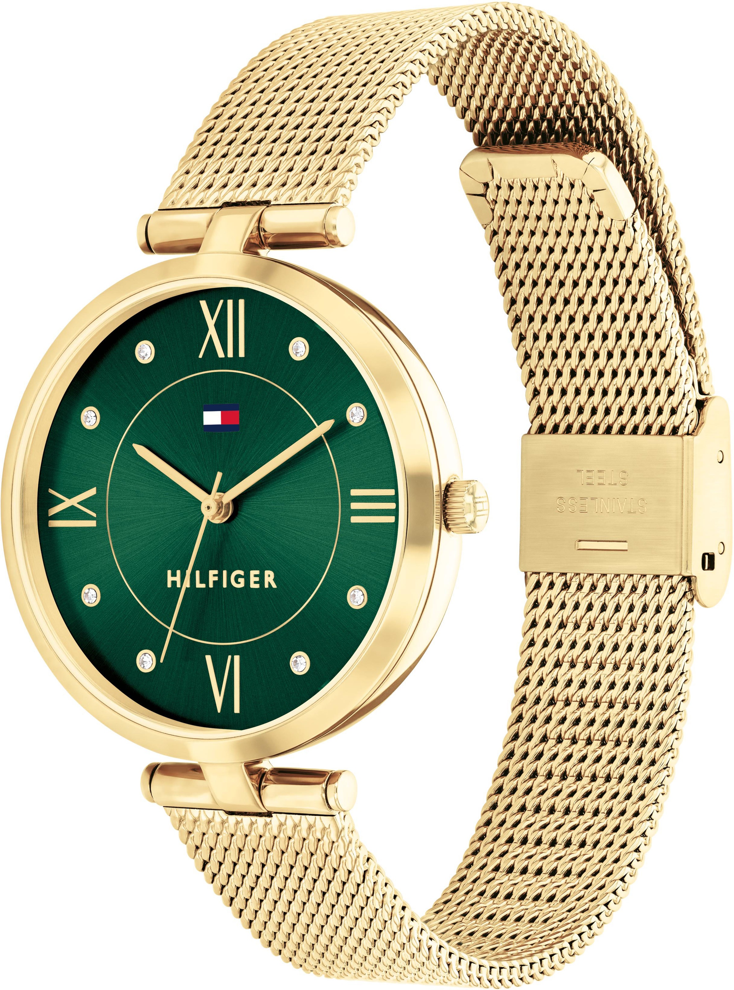 Tommy Hilfiger Quarzuhr »ELLA«, Armbanduhr, Damenuhr, Glaskristalle, analog, Edelstahlarmband