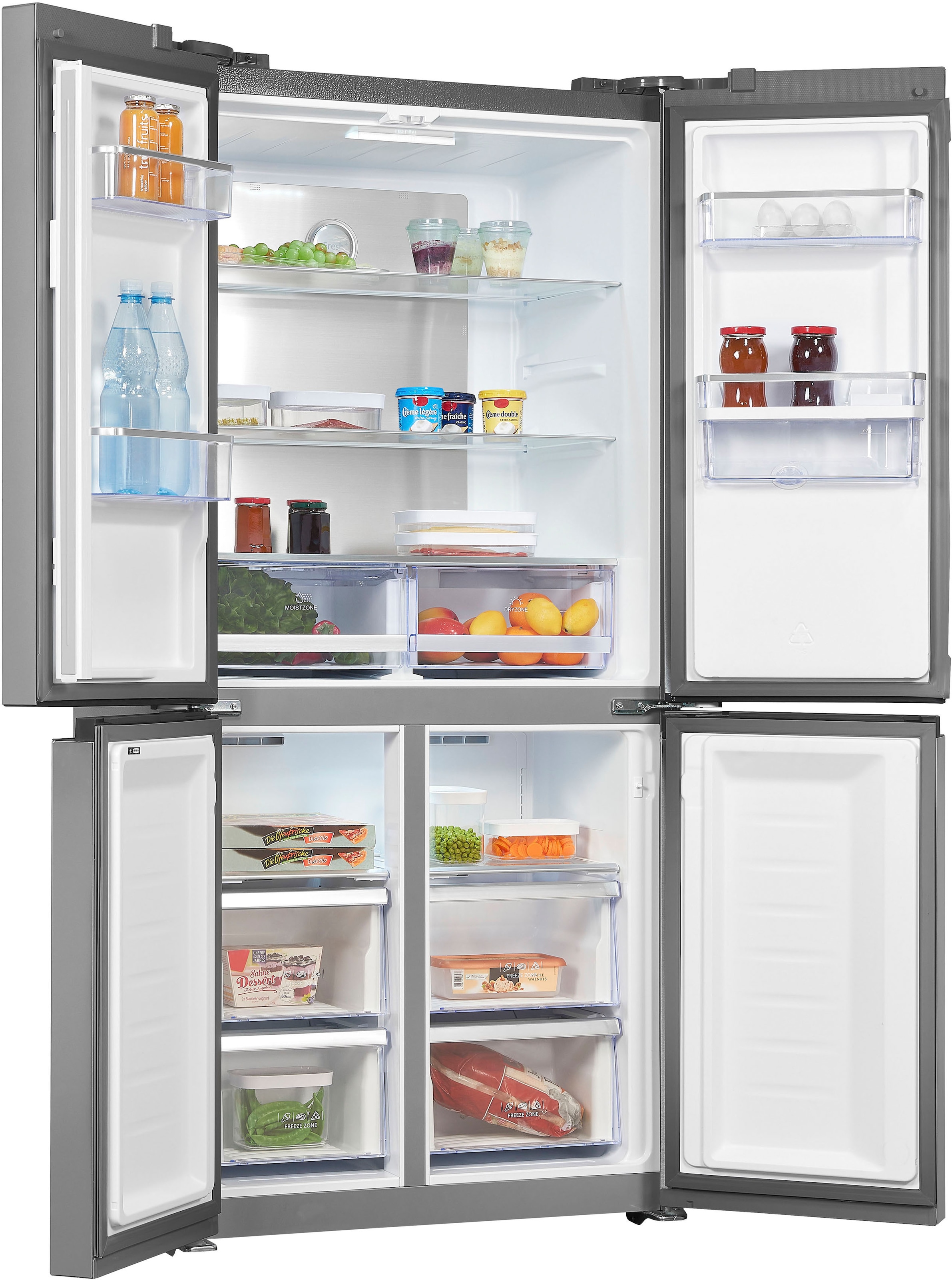 exquisit Multi Door »MD430-100-WS-200E inoxlook«, 432 L Volumen, Total NoFrost, Schnellgefrieren, 4 Sterne