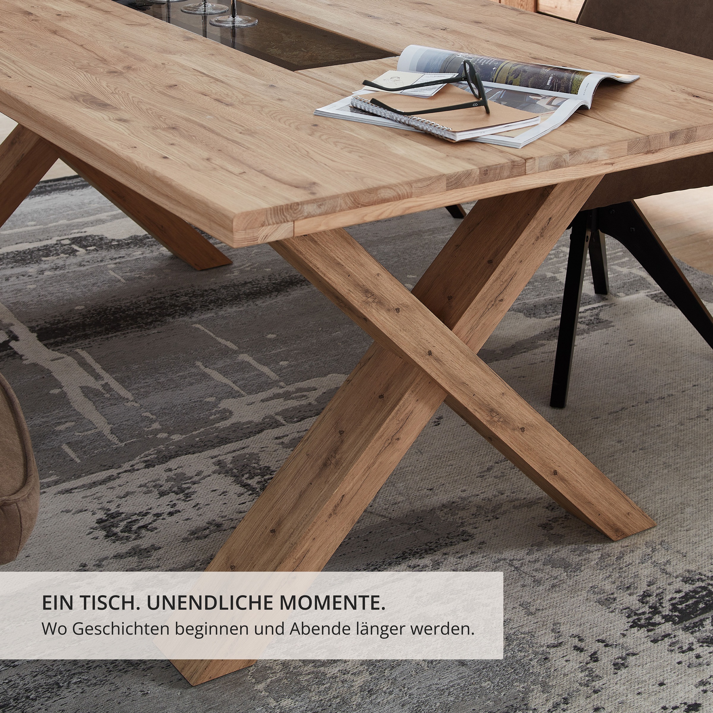 Wohnconcept Esstisch »Donna Esstisch, 200x78x100 (BxHxT)« 1 Stk. tlg. Massivholz, Absetzung Echtkork gerundet