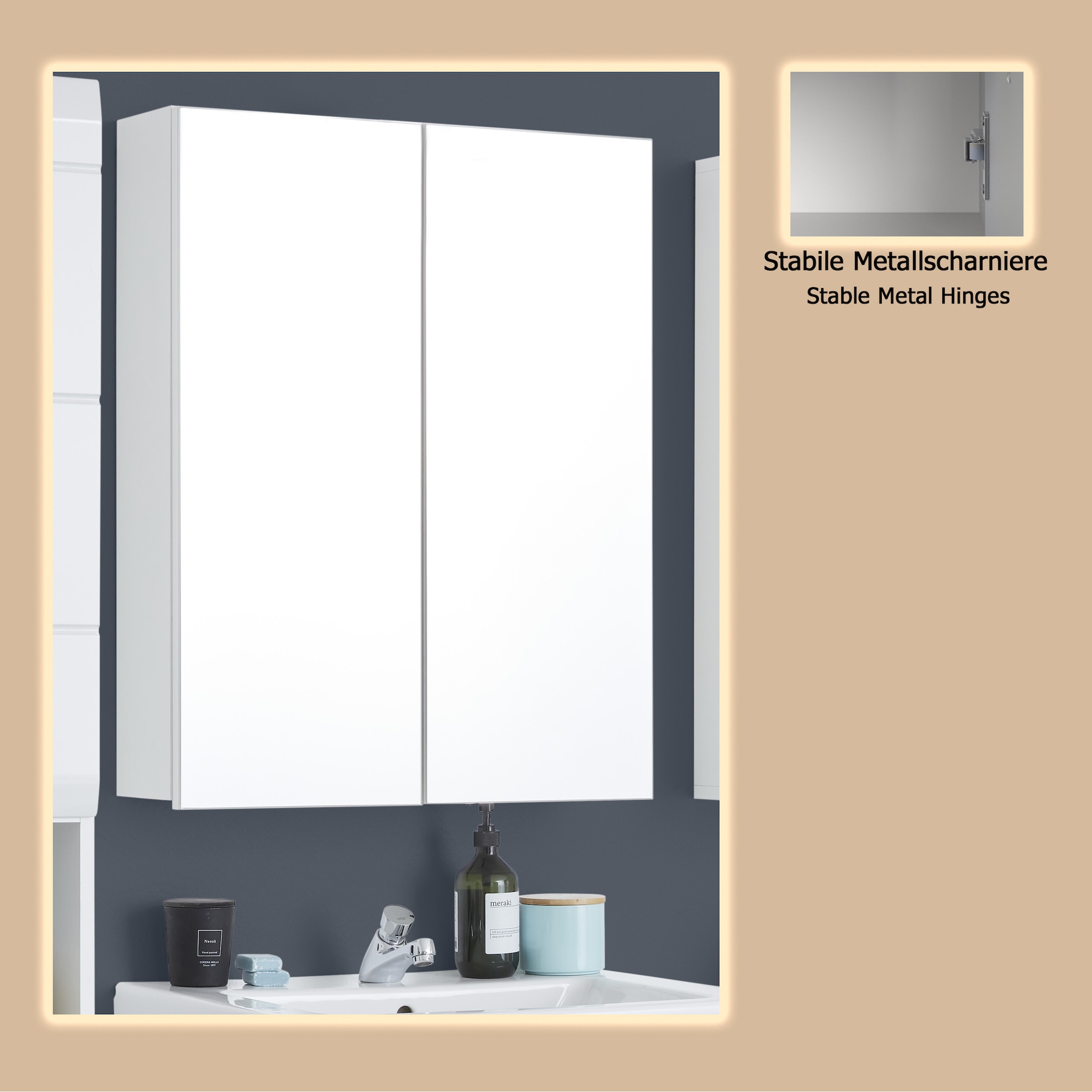 welltime Spiegelschrank »Sovana« Badschrank wahlweise mit oder ohne Beleuchtung - (B/T/H) 60/18/67 cm