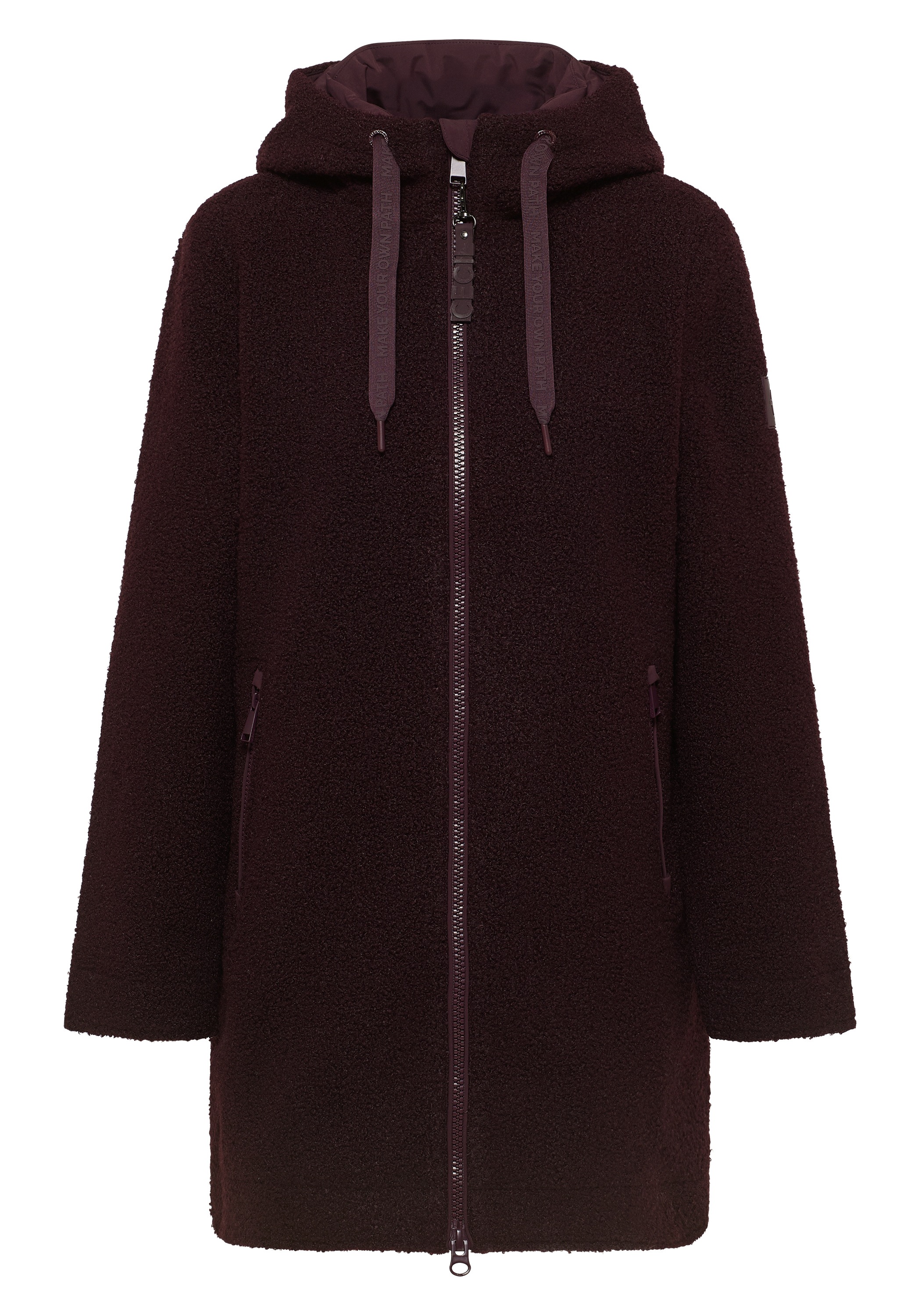 Fellimitatmantel CECIL, Damen, Gr. XXL46, schwarz plum, Stoff, Obermaterial: 100% Polyester; Futter: 100% Polyester; Füllung: 100% Polyester, unifarben, normal kniefrei, ohne Ausschnitt, abgesteppt, Mäntel, mit Kapuze mit Tunnelzugband 3