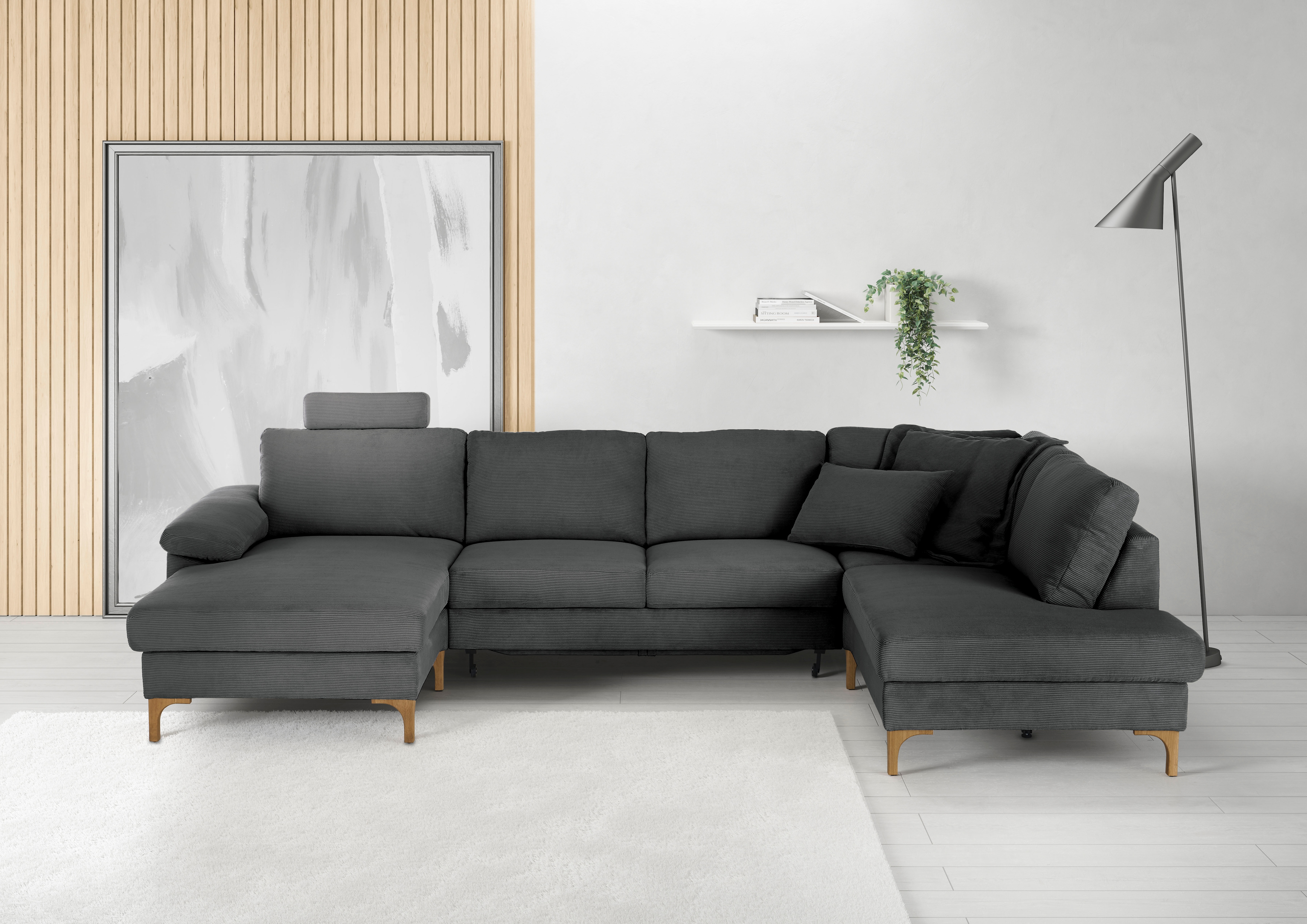 3C Candy Wohnlandschaft "Lecce, wahlweise PUR-Schaumstoff oder Tonnentaschenfederkern U-Form" Bettkasten in Umbauecke und Longchair, sowie Querschläfer im 2-Sitzer