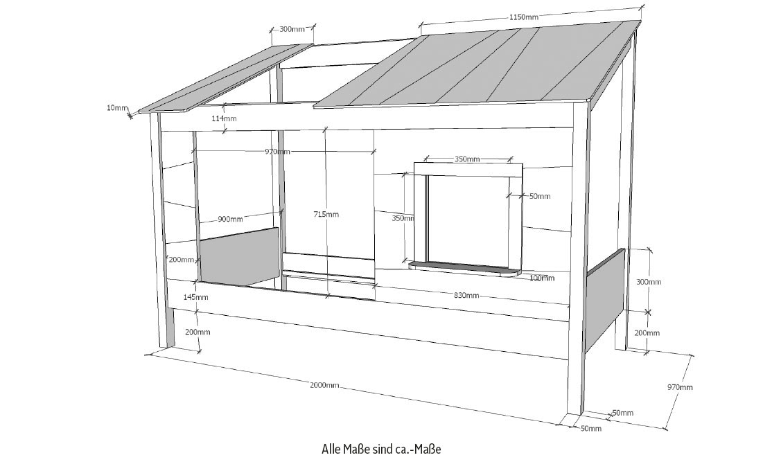 Vipack Hausbett »Hausbett«, (Made in Europe), mit Vorhang-Set, offenem Dach, Liegefläche 90 x 200 cm, weiß lackiert