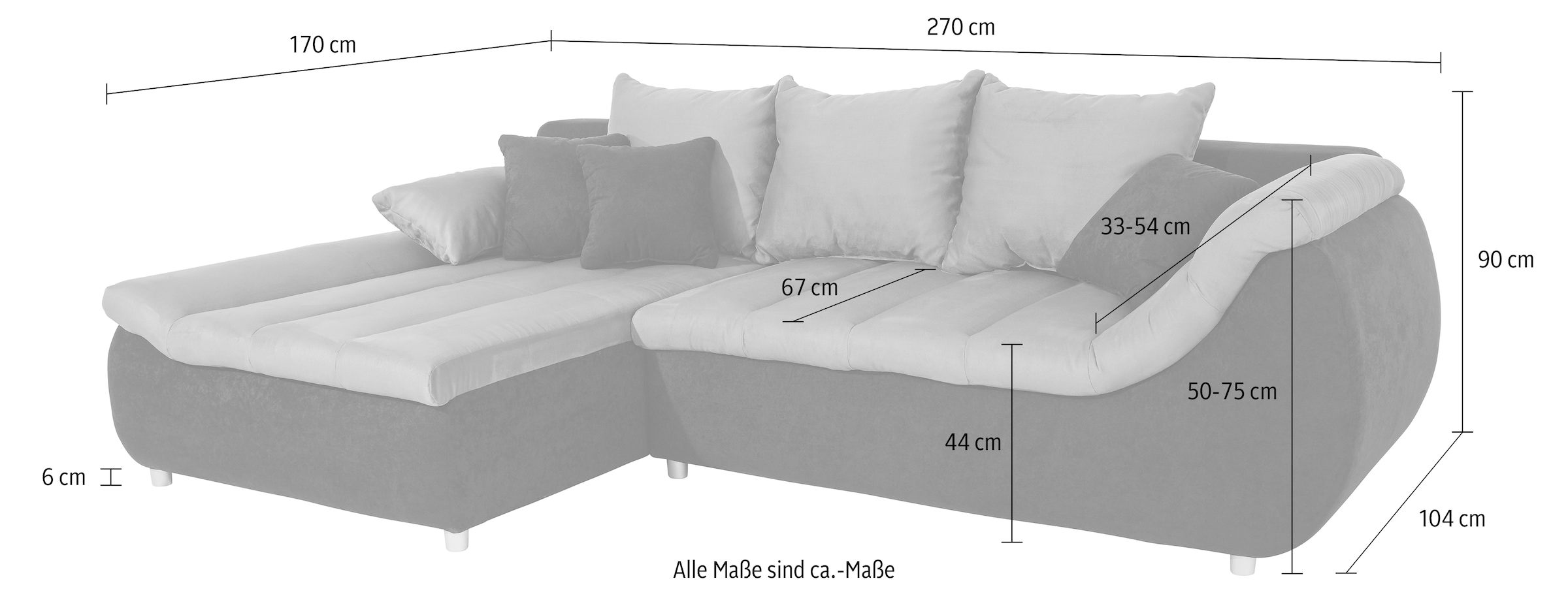 INOSIGN Ecksofa »Imola modern und elegant, bequem, aktuelle Steppung im Sitz, L-Form«, inkl. Bettfunktion und Bettkasten