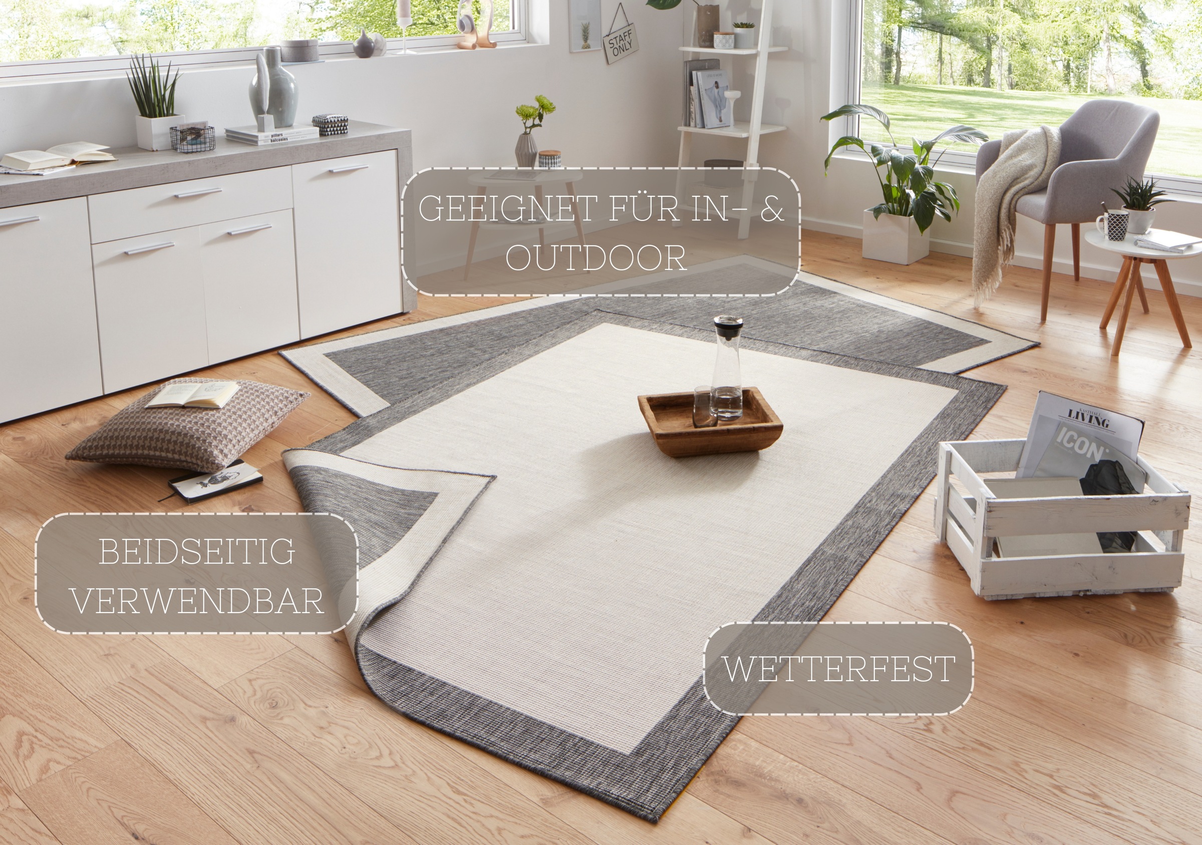 HANSE Home Teppich »Panama Wendeteppich«, rechteckig, 5 mm Höhe, In-& Outdoor, Wetterfest, Balkon, Läufer, Wohnzimmer, Wasserfest