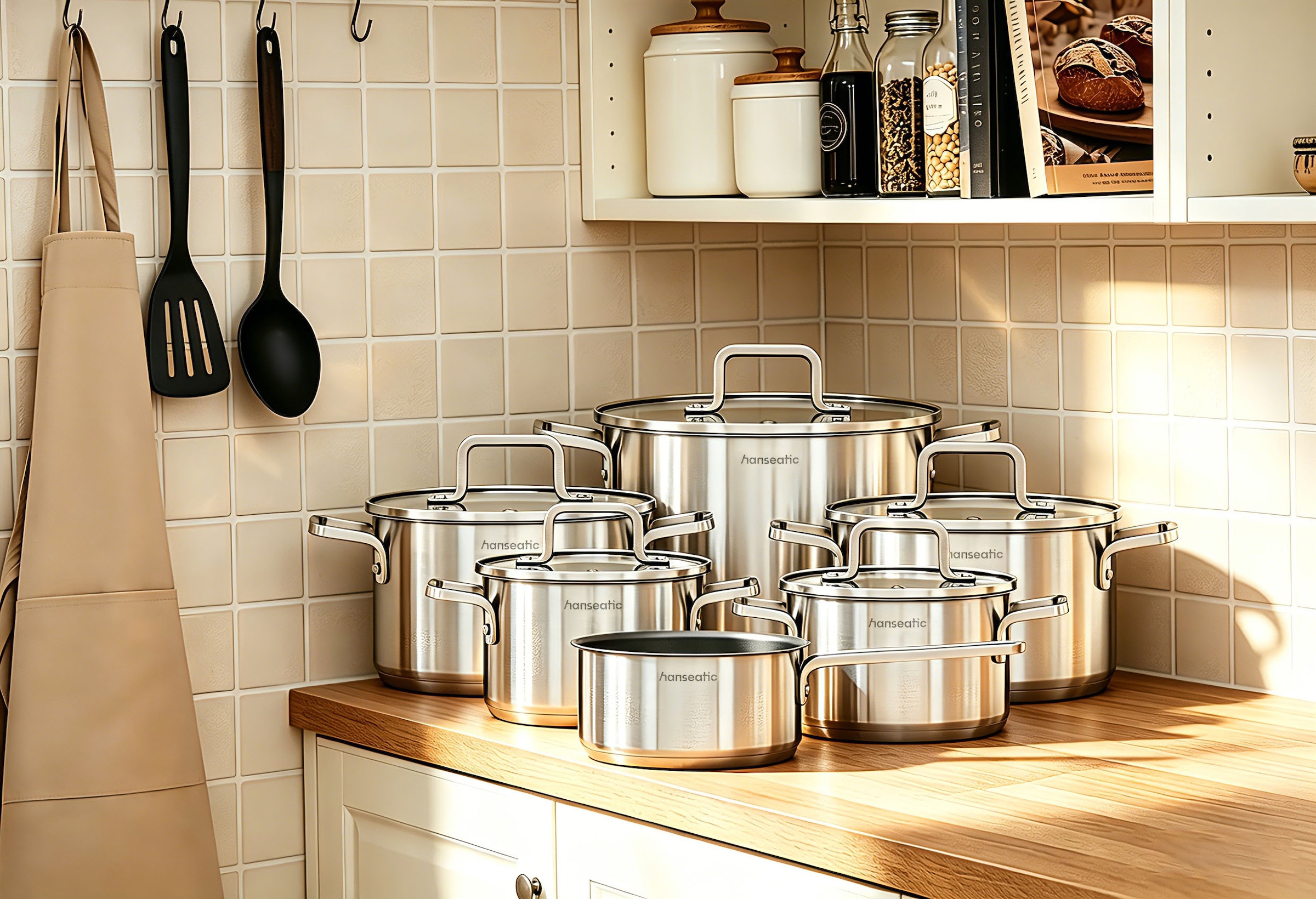 Hanseatic Topf-Set »DAILY« Set, Stielkasserolle 16 cm, Kochtopf 2x16/2x20/1x24 cm, 11 tlg. Edelstahl 18/10