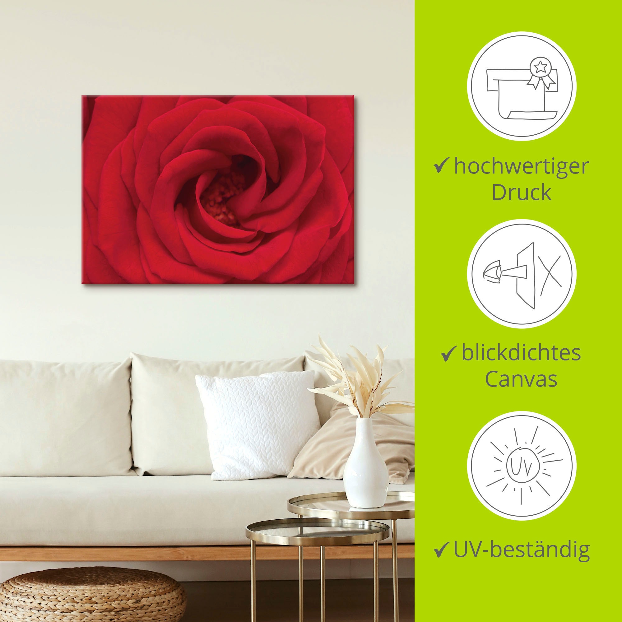 Artland Wandbild »Rote Rose«, Blumen, (1 St.), als Alubild, Outdoorbild, Leinwandbild in verschied. Größen